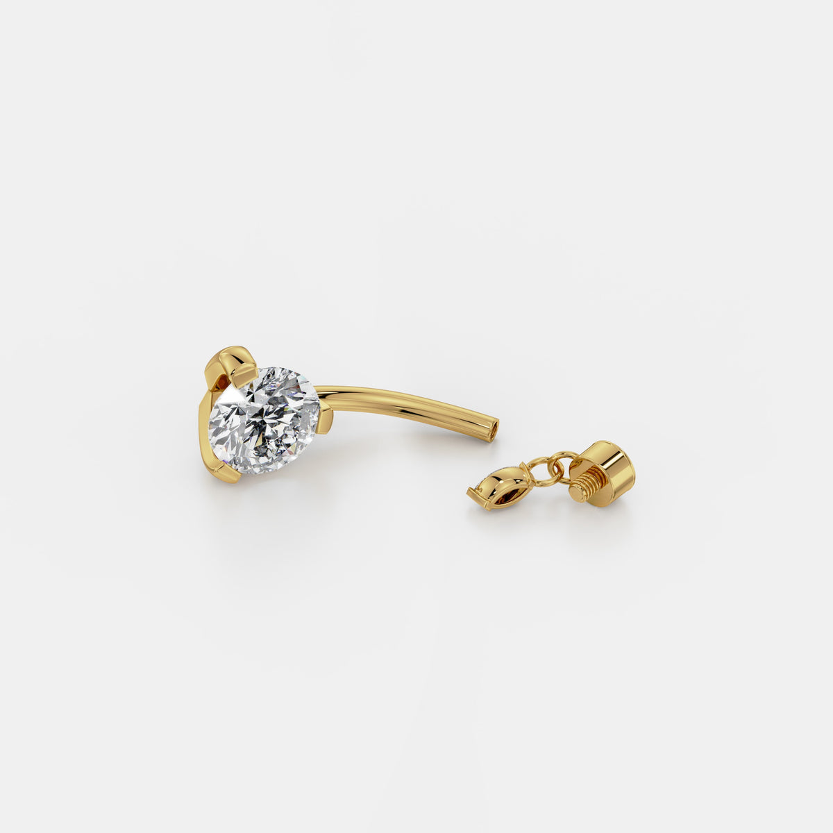 Round Solitaire Diamond Belly Ring with Marquise Charm
