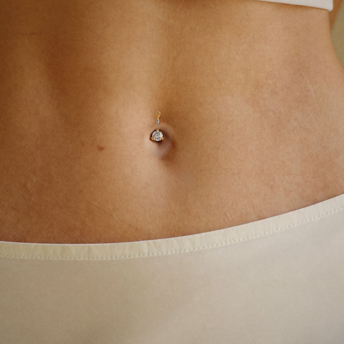 Round Solitaire Diamond Belly Ring with Marquise Charm
