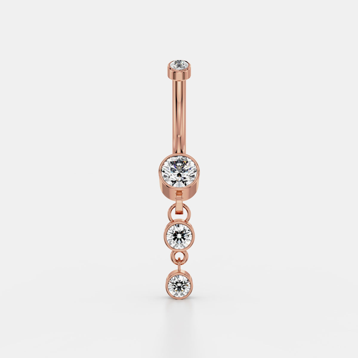 حلق سُرّة متدلٍّ بثلاث ألماسات مؤطّرة in Rose Gold - VYKA Diamonds