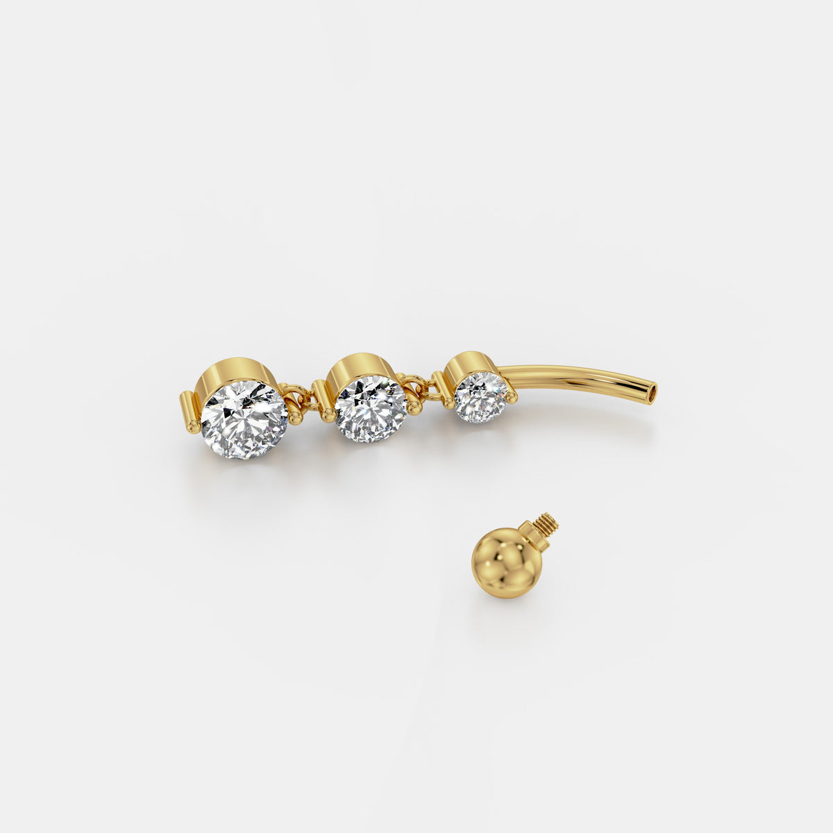 حلق سُرّة متدلٍّ بثلاث ألماسات متدرّجة in Yellow Gold - VYKA Diamonds