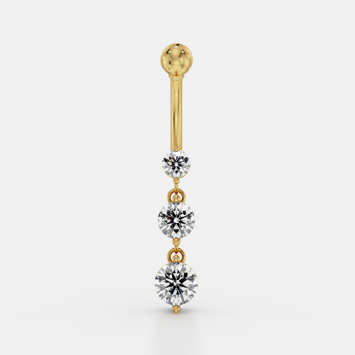 حلق سُرّة متدلٍّ بثلاث ألماسات متدرّجة in Yellow Gold - VYKA Diamonds