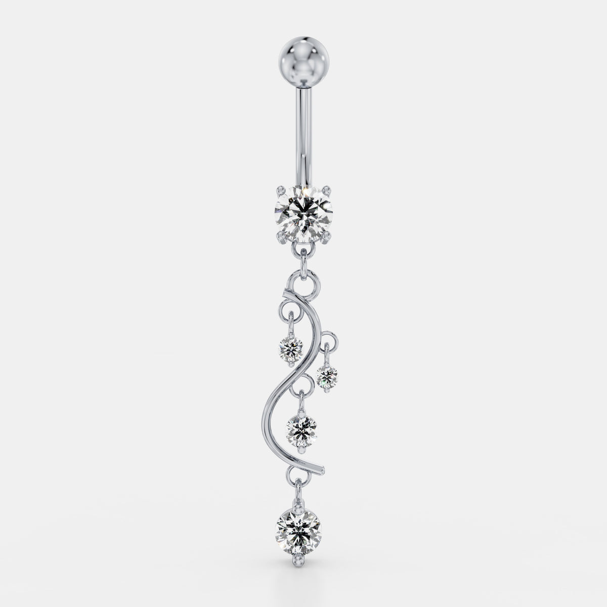 حلق سُرّة متدلٍّ بغصن ملتفّ من الألماس in White Gold - VYKA Diamonds