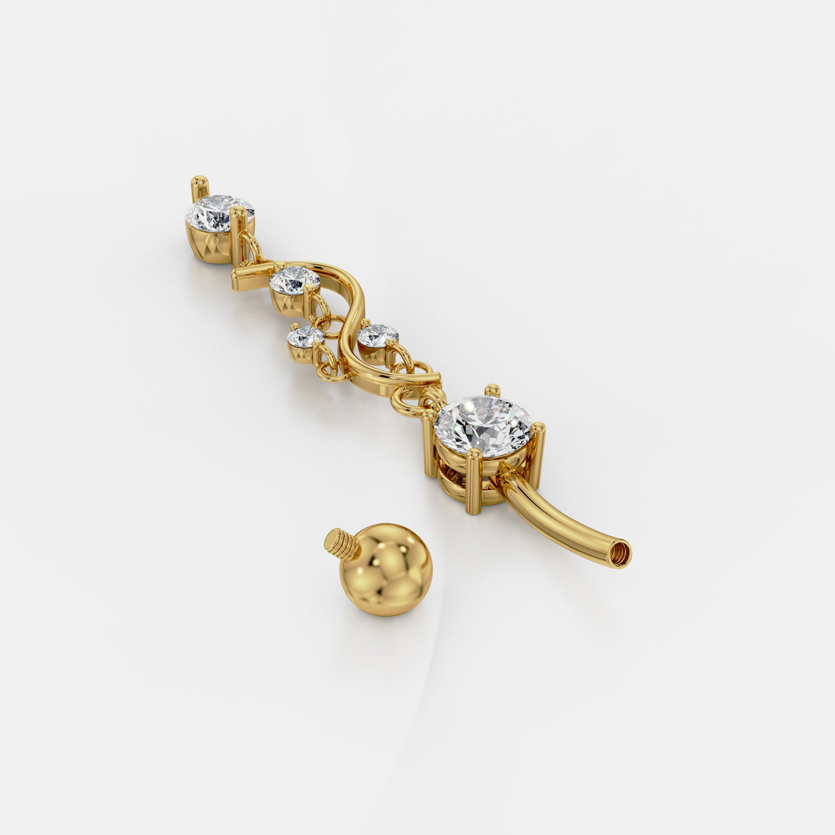 حلق سُرّة متدلٍّ بغصن ملتفّ من الألماس in Yellow Gold - VYKA Diamonds