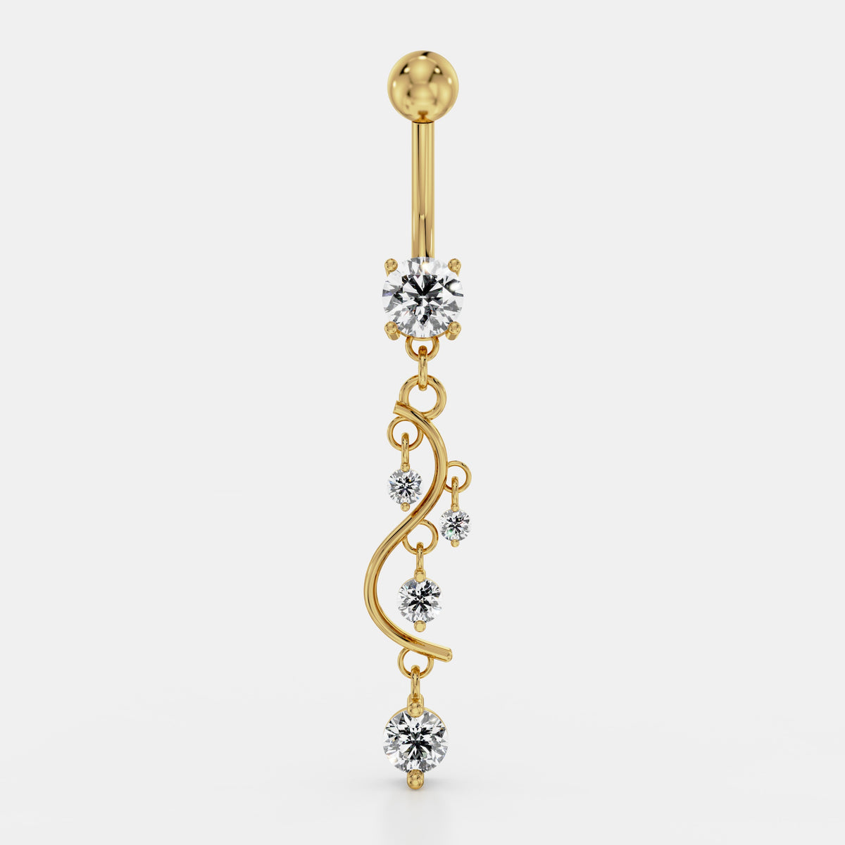 حلق سُرّة متدلٍّ بغصن ملتفّ من الألماس in Yellow Gold - VYKA Diamonds