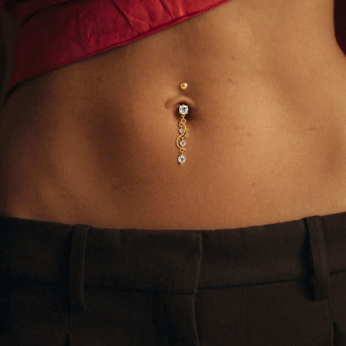 Swirling Vine Diamond Drop Belly Ring