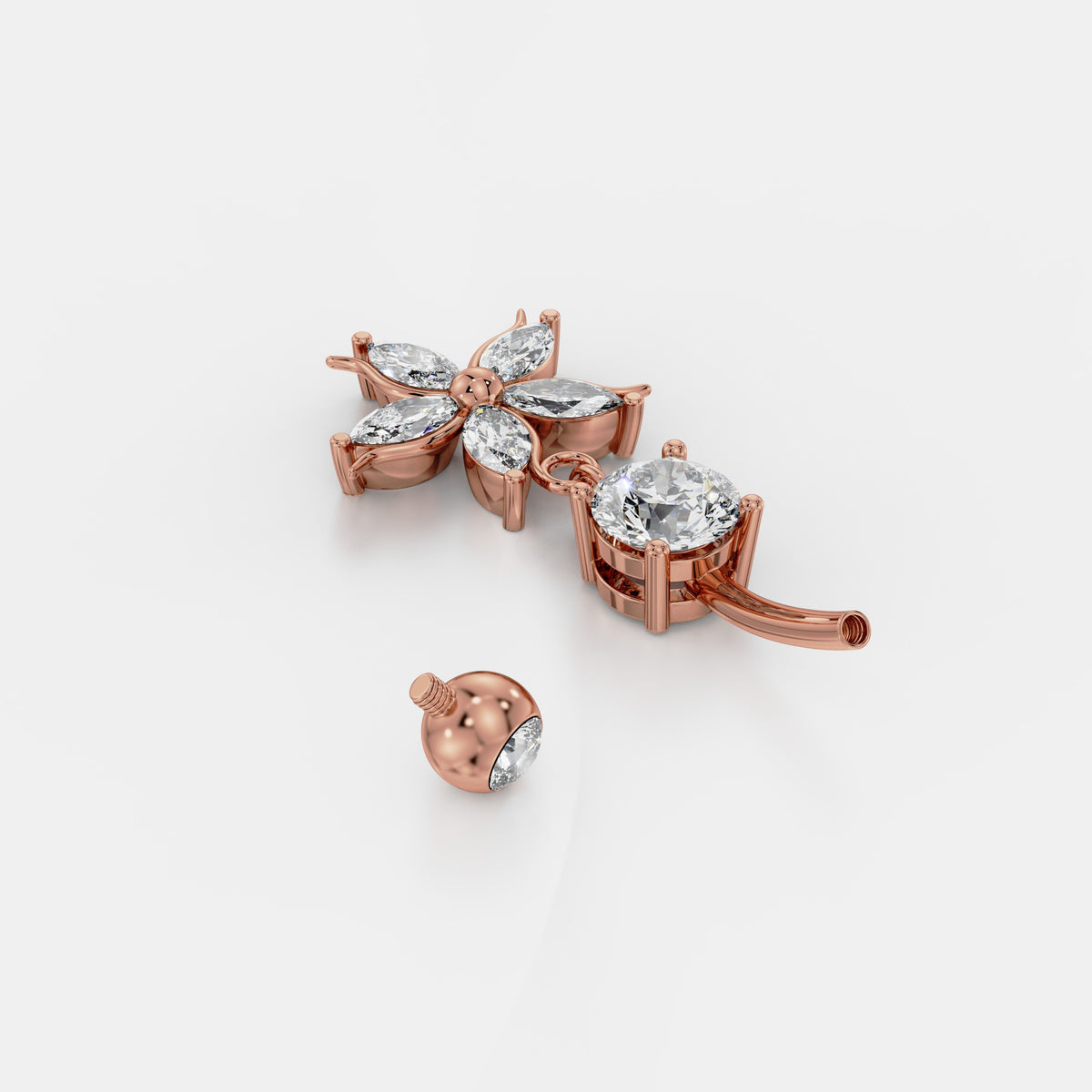 Marquise Flower Drop Diamond Belly Ring