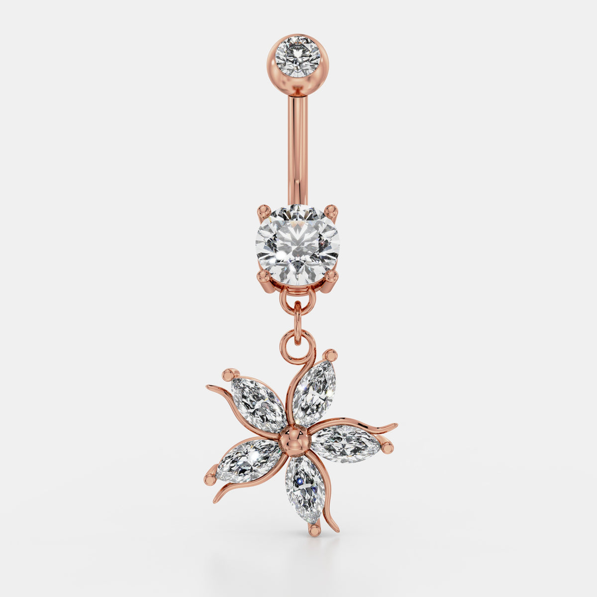 Marquise Flower Drop Diamond Belly Ring
