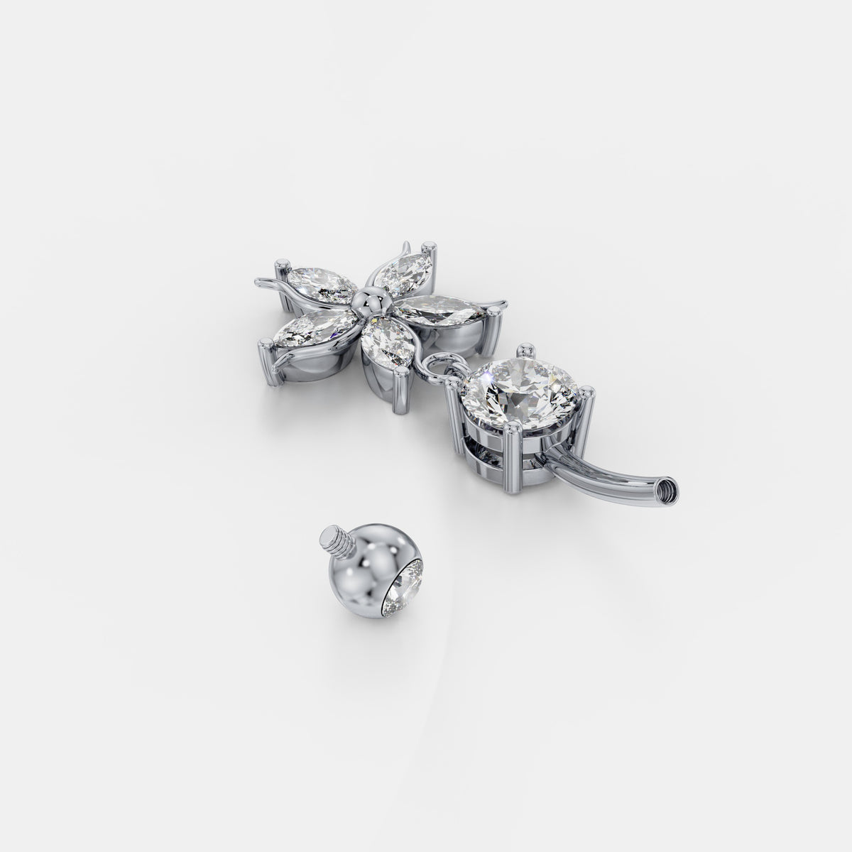حلق سُرّة متدلٍّ بزهرة من ألماس الماركيز in White Gold - VYKA Diamonds