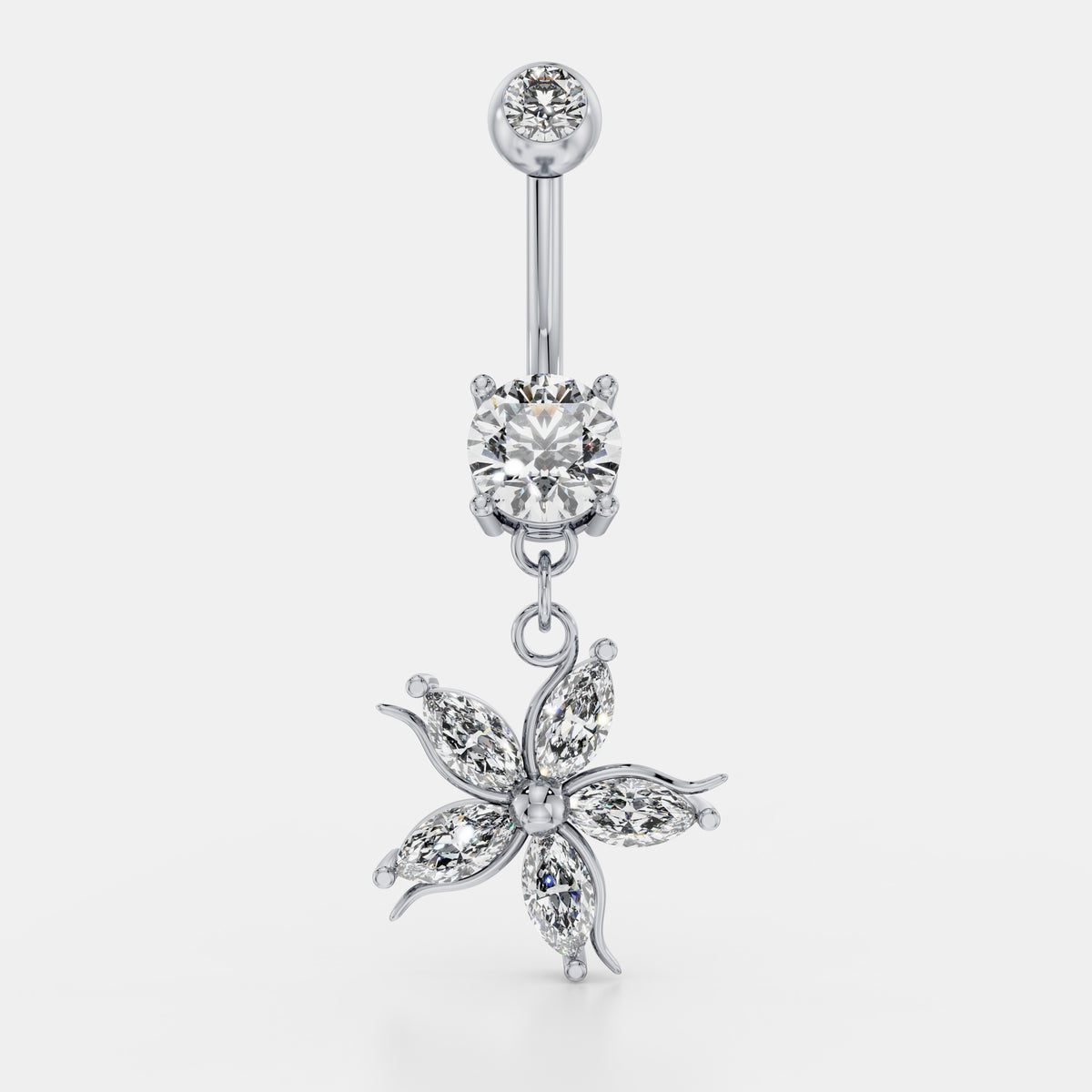 حلق سُرّة متدلٍّ بزهرة من ألماس الماركيز in White Gold - VYKA Diamonds