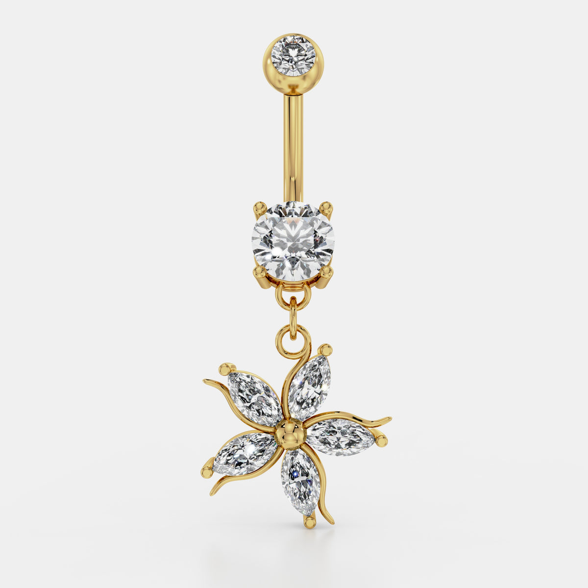 حلق سُرّة متدلٍّ بزهرة من ألماس الماركيز in Yellow Gold - VYKA Diamonds