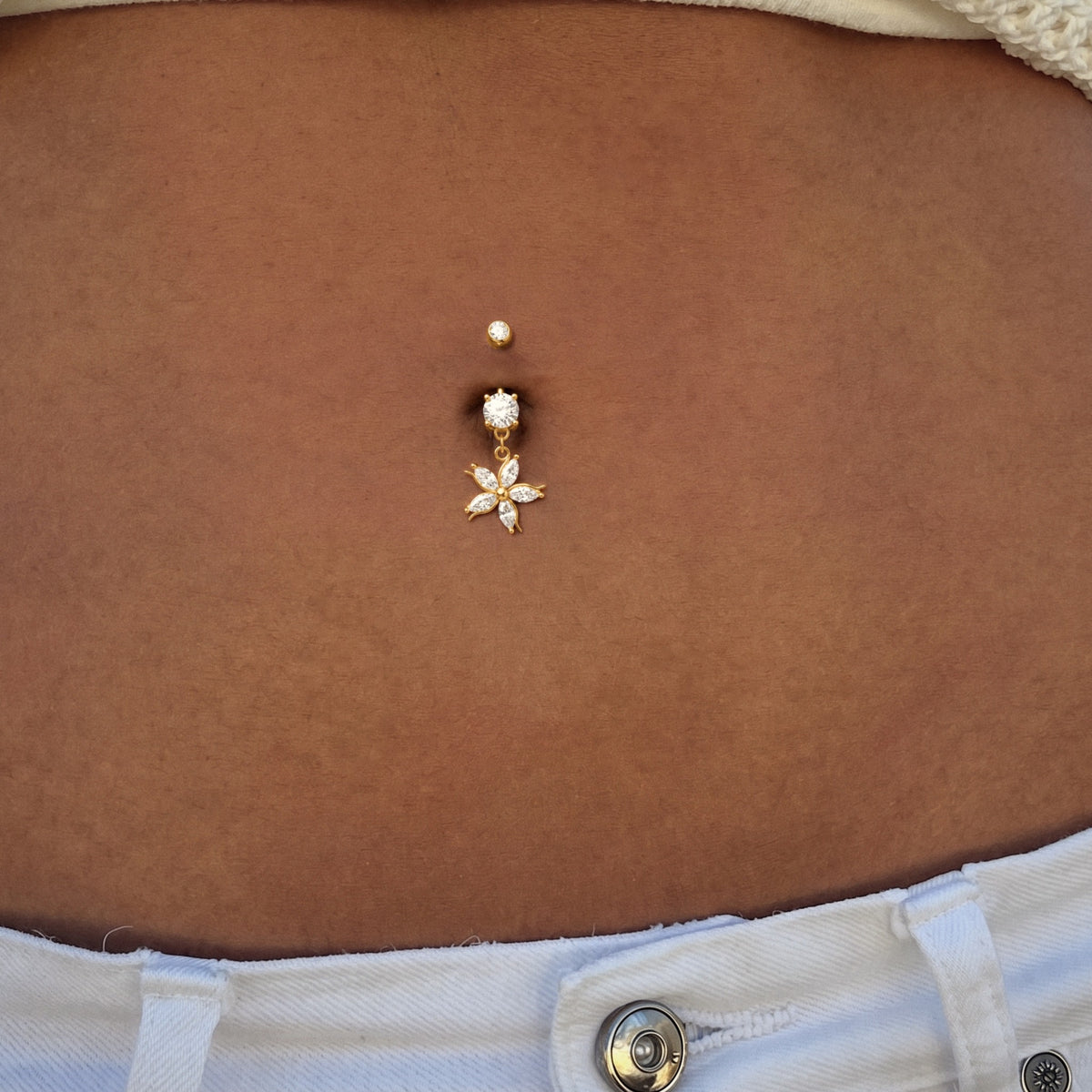 Marquise Flower Drop Diamond Belly Ring