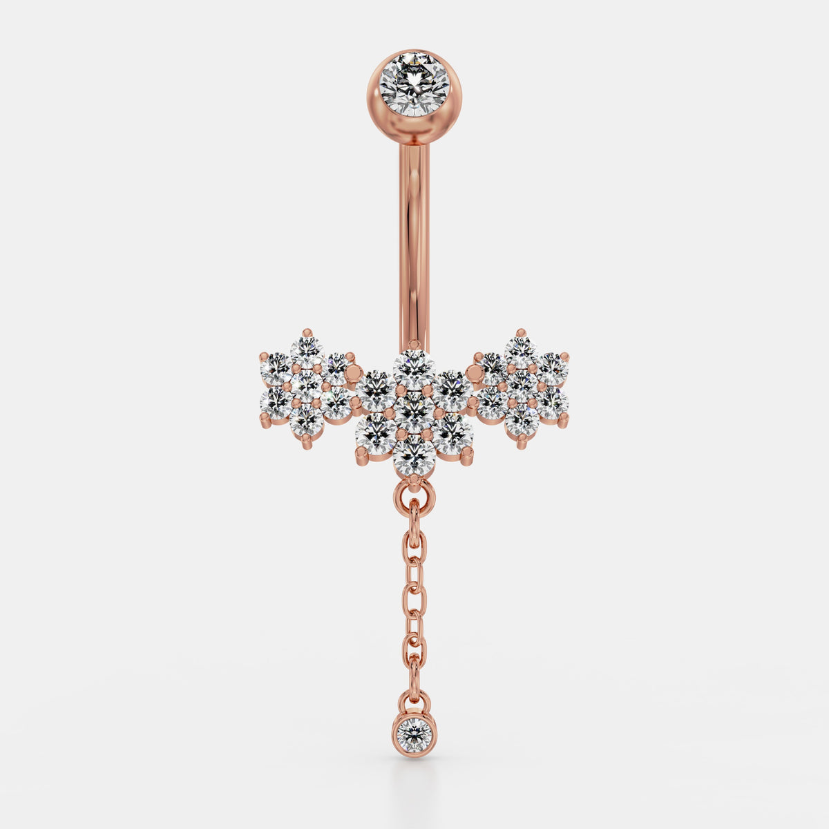 حلق سُرّة بعناقيد زهرية وسلسلة متدلّية من الألماس in Rose Gold - VYKA Diamonds