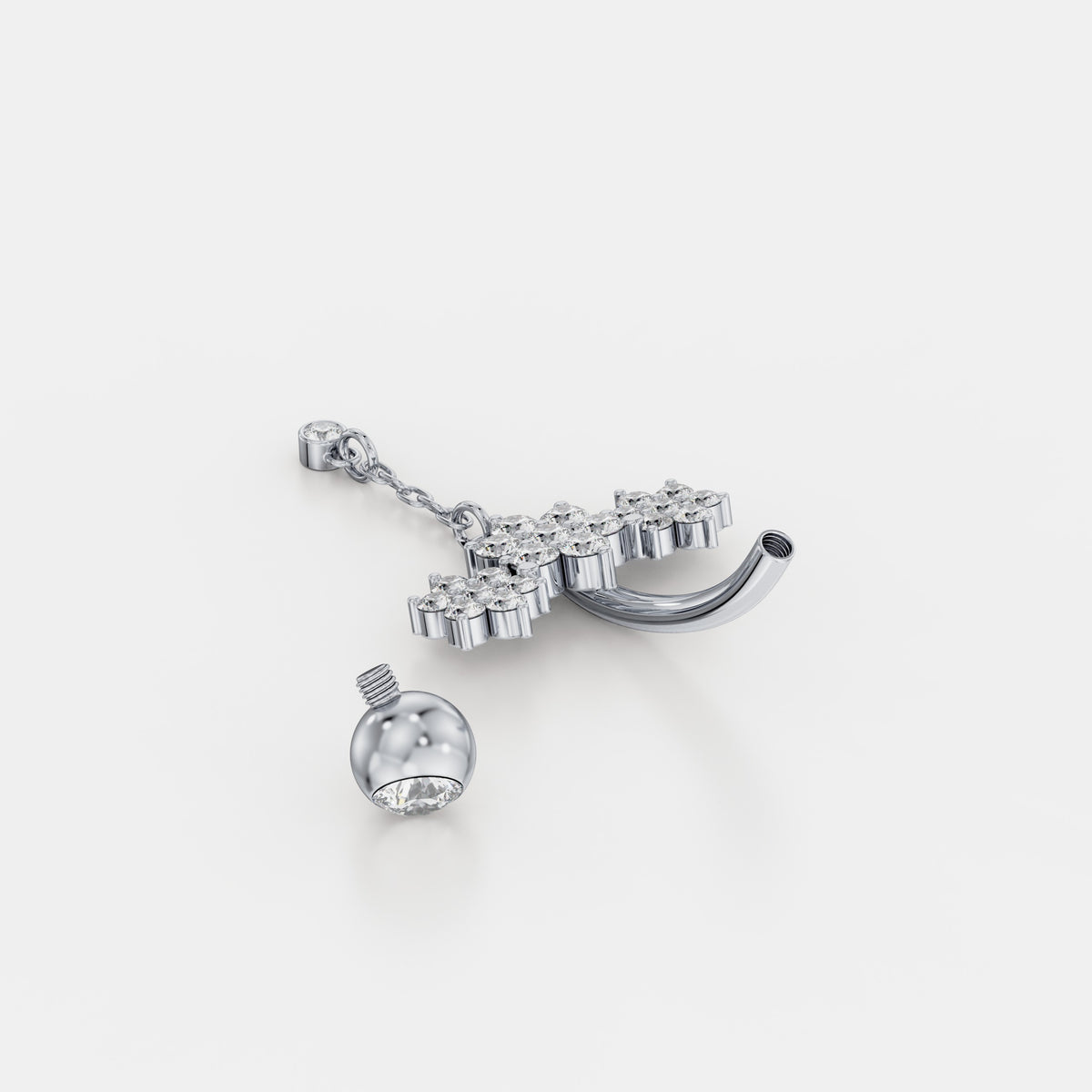 حلق سُرّة بعناقيد زهرية وسلسلة متدلّية من الألماس in White Gold - VYKA Diamonds