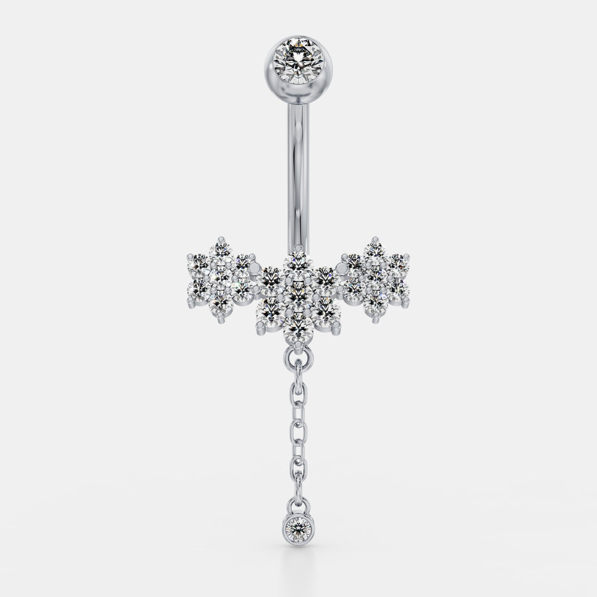 حلق سُرّة بعناقيد زهرية وسلسلة متدلّية من الألماس in White Gold - VYKA Diamonds