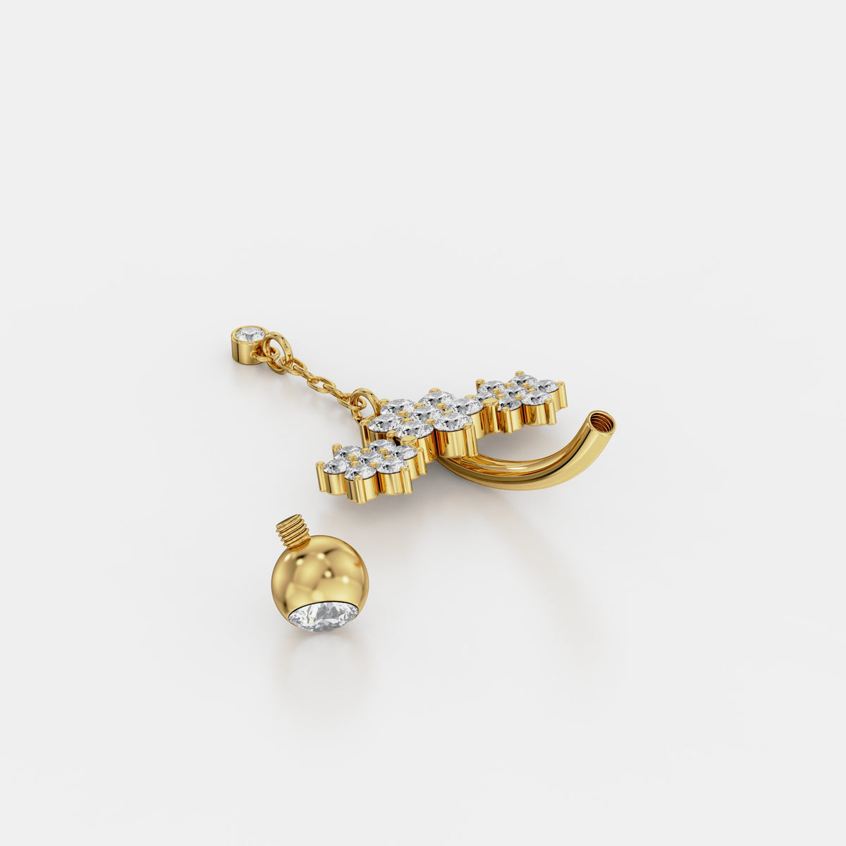 حلق سُرّة بعناقيد زهرية وسلسلة متدلّية من الألماس in Yellow Gold - VYKA Diamonds