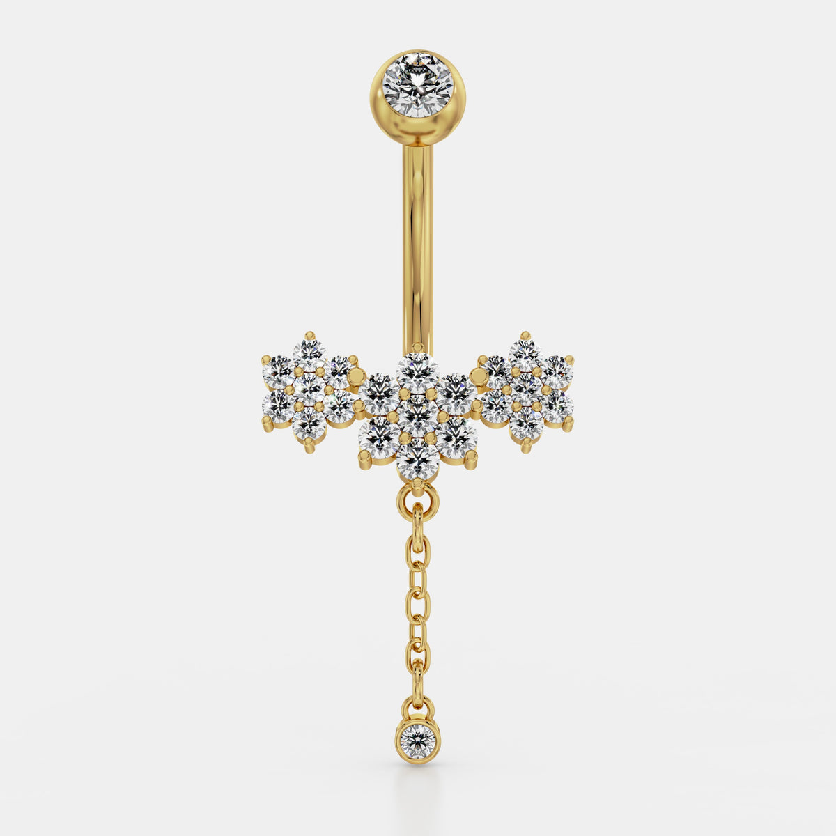 حلق سُرّة بعناقيد زهرية وسلسلة متدلّية من الألماس in Yellow Gold - VYKA Diamonds