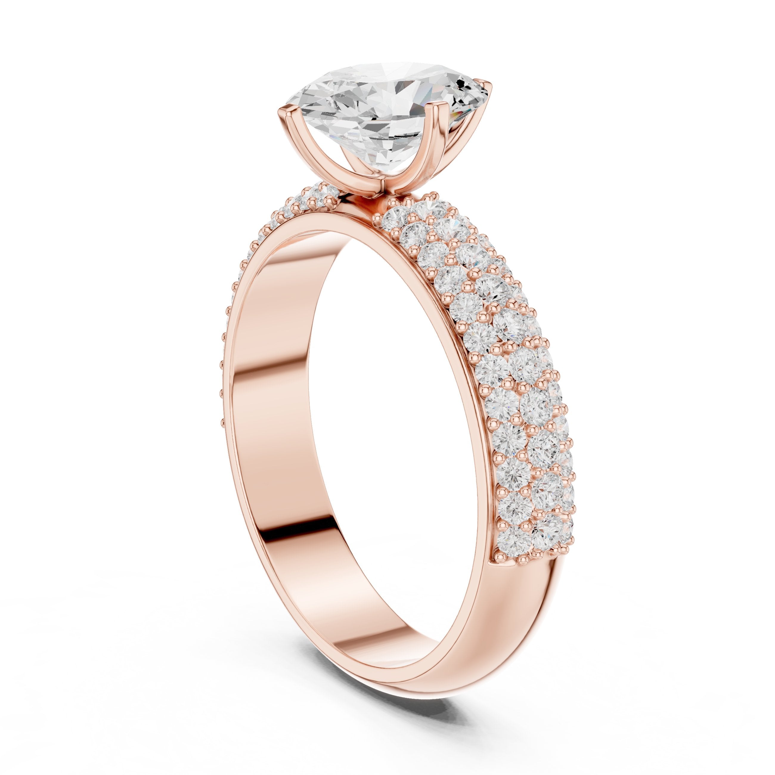 Oval Diamond Engagement Ring with Multi-Row Pavé Band in Rose Gold - VYKA Diamonds