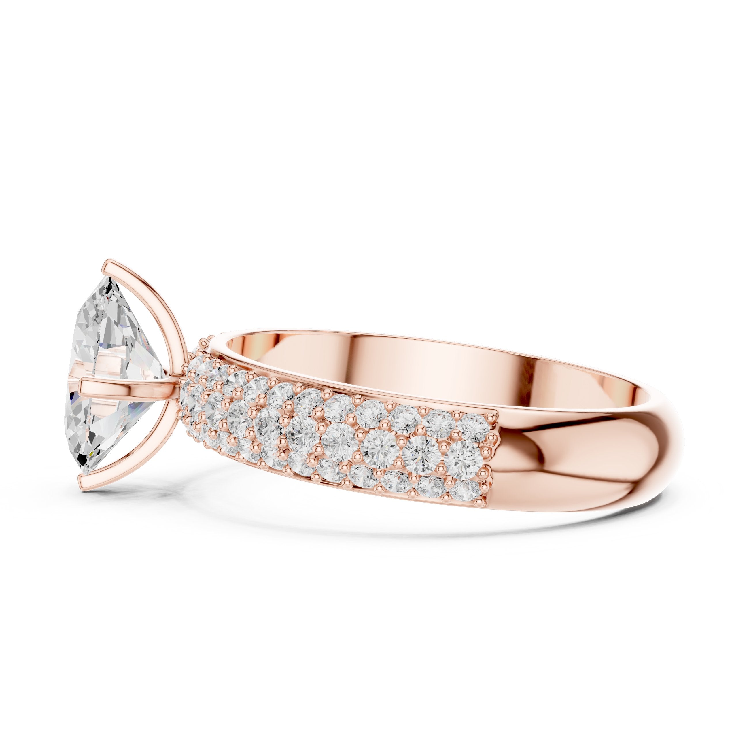 Oval Diamond Engagement Ring with Multi-Row Pavé Band in Rose Gold - VYKA Diamonds