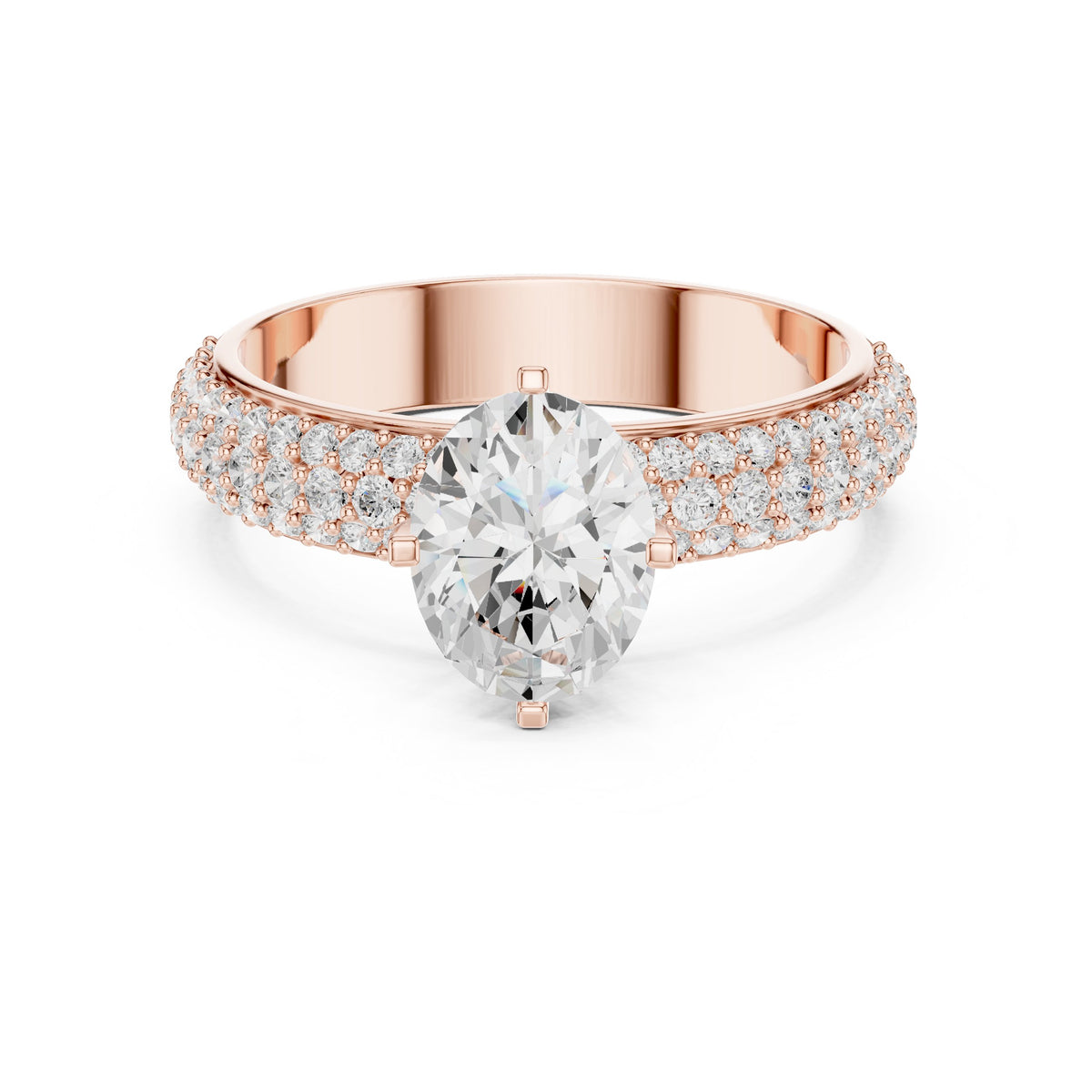 Oval Diamond Engagement Ring with Multi-Row Pavé Band