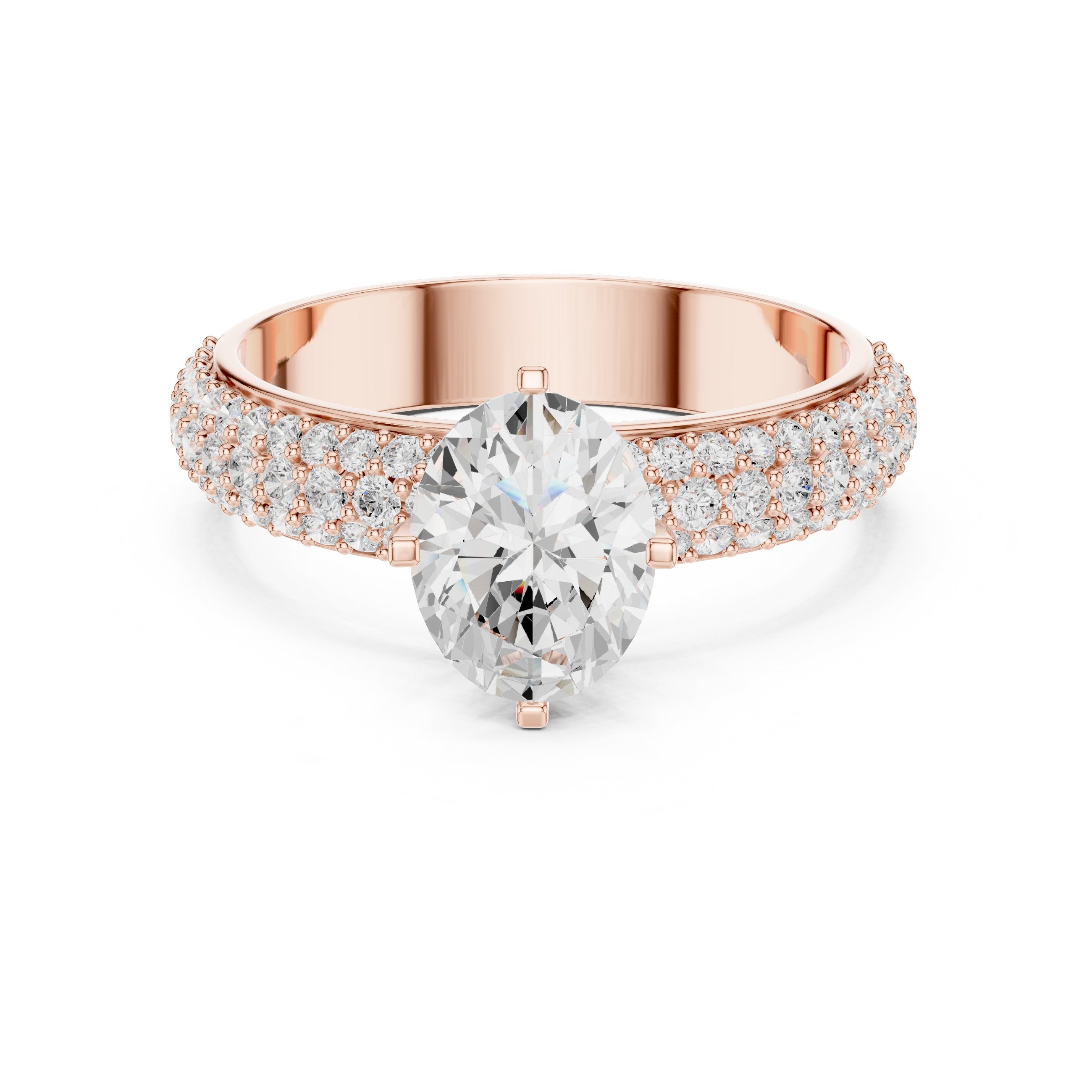 Oval Diamond Engagement Ring with Multi-Row Pavé Band in Rose Gold - VYKA Diamonds
