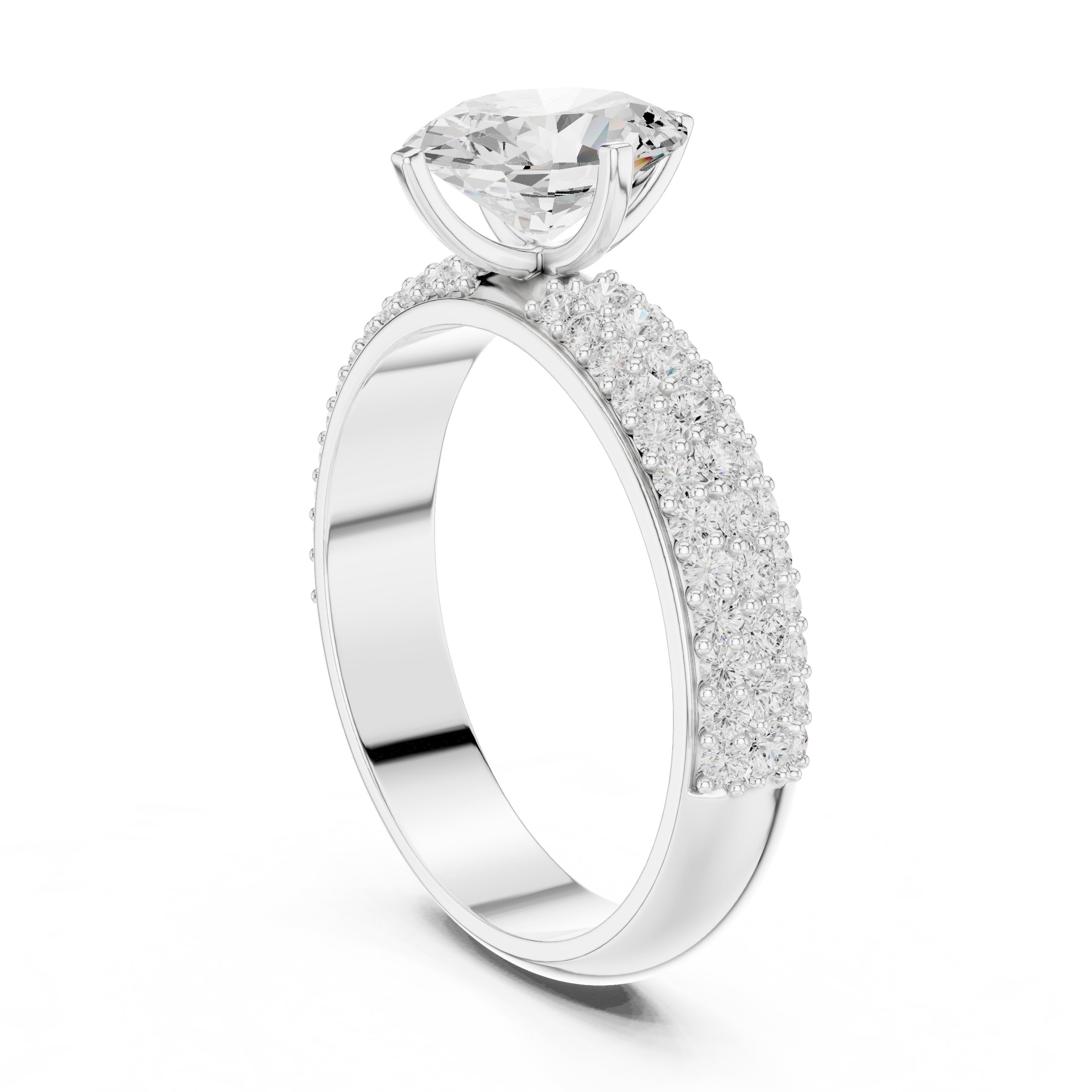 Oval Diamond Engagement Ring with Multi-Row Pavé Band in White Gold - VYKA Diamonds