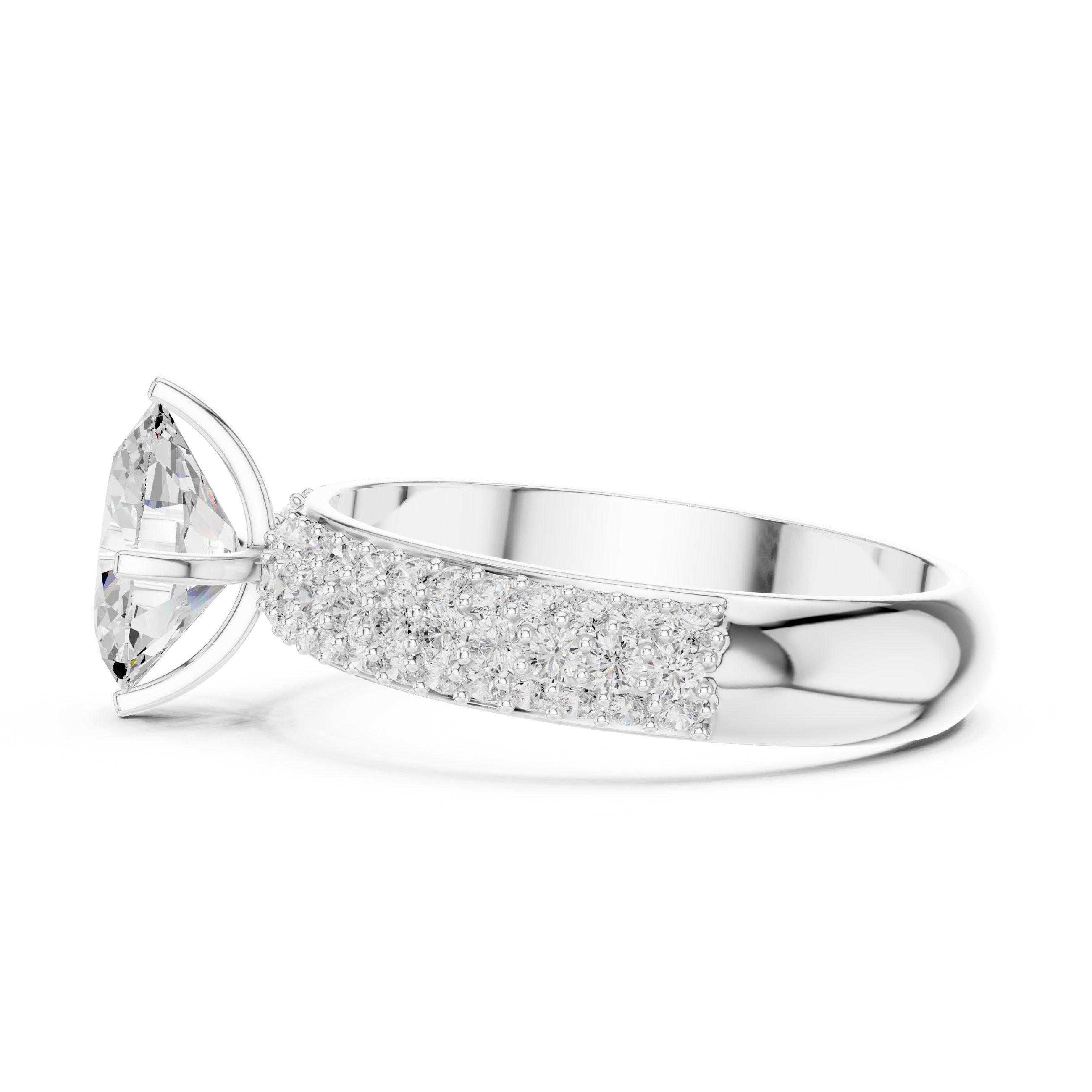 Oval Diamond Engagement Ring with Multi-Row Pavé Band in White Gold - VYKA Diamonds