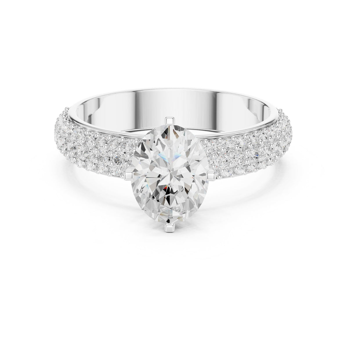 Oval Diamond Engagement Ring with Multi-Row Pavé Band