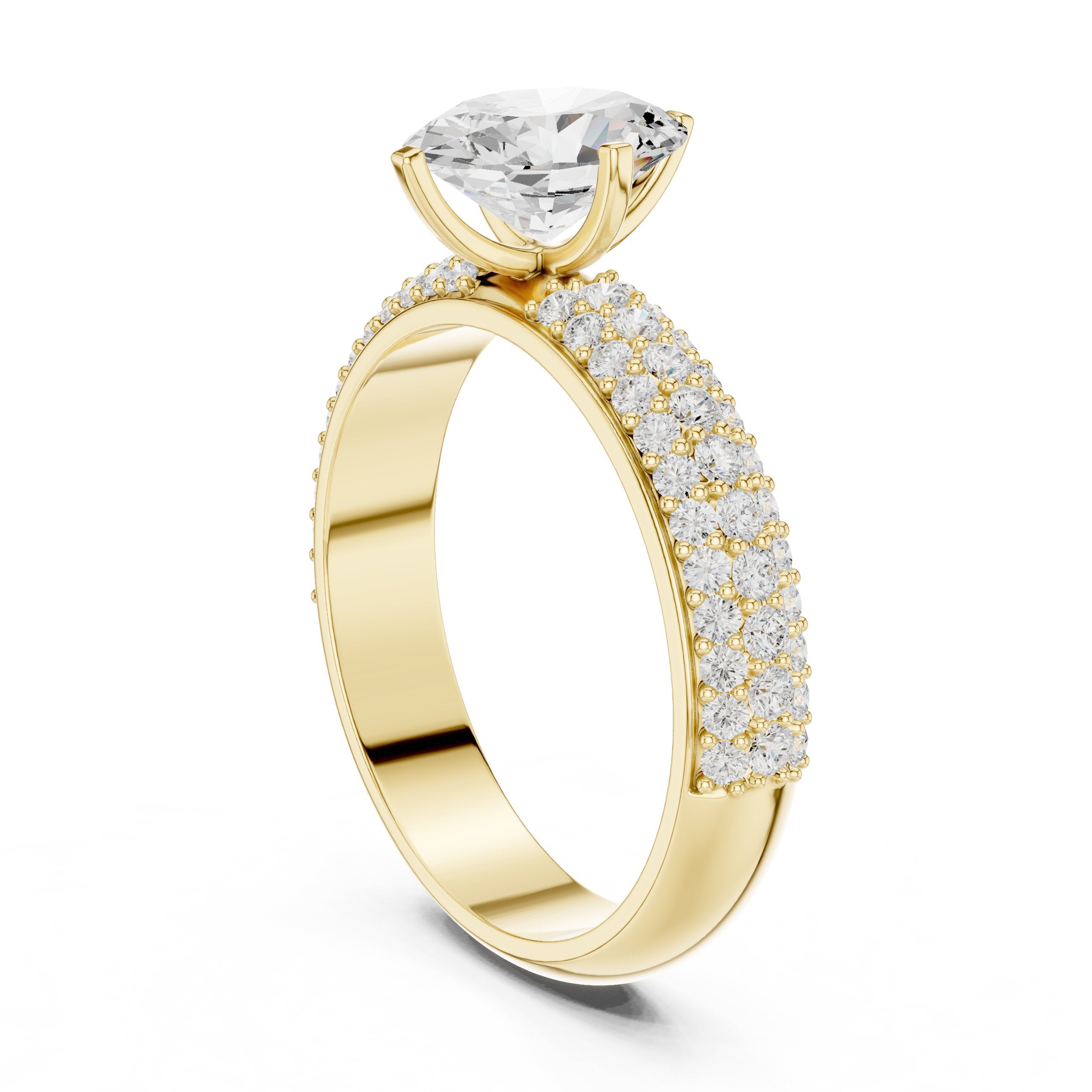 Oval Diamond Engagement Ring with Multi-Row Pavé Band in Yellow Gold - VYKA Diamonds