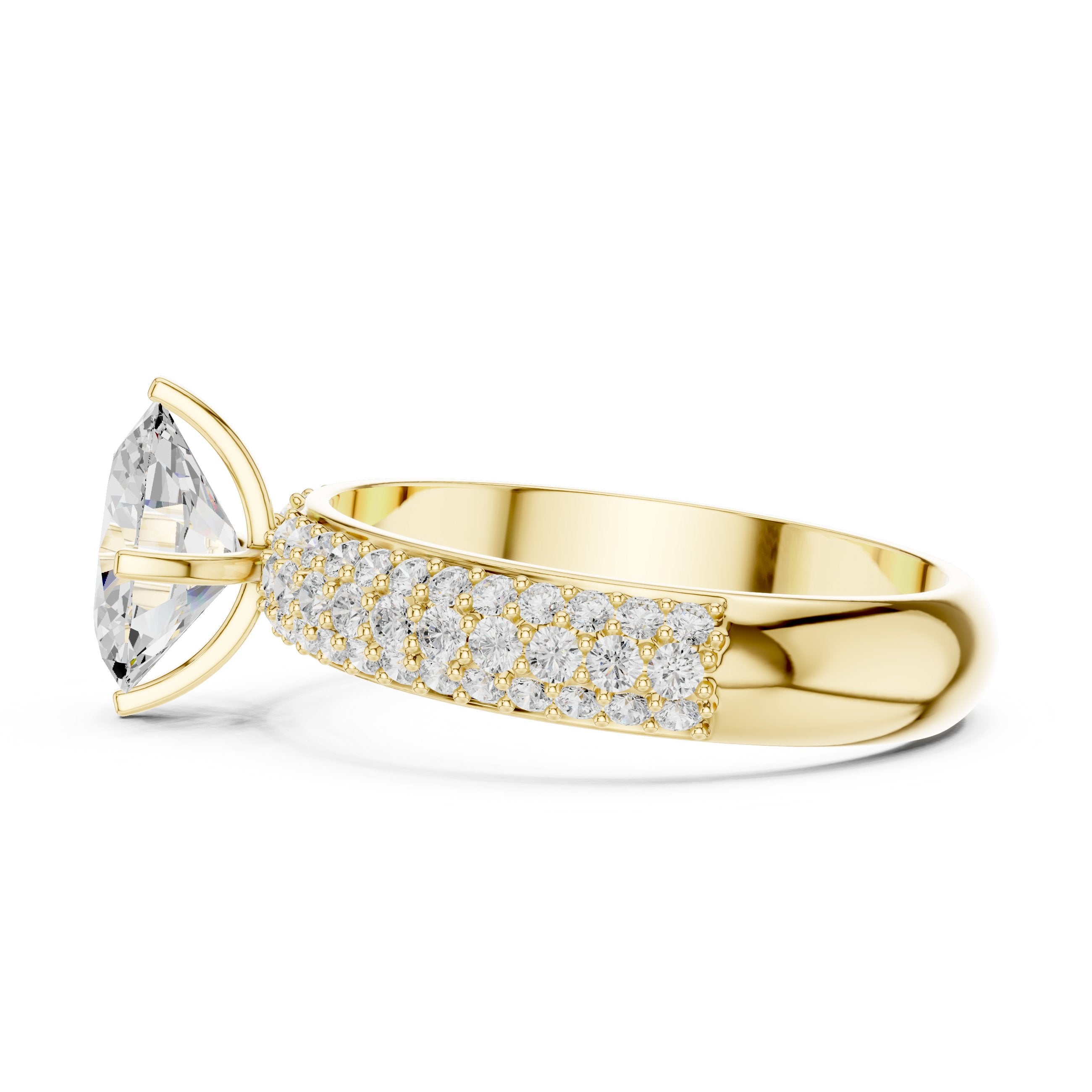 Oval Diamond Engagement Ring with Multi-Row Pavé Band in Yellow Gold - VYKA Diamonds