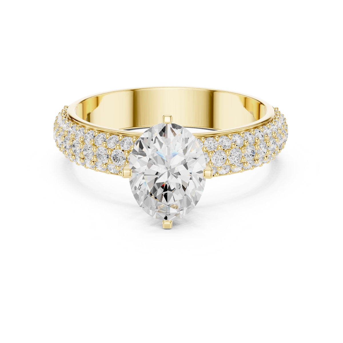 Oval Diamond Engagement Ring with Multi-Row Pavé Band