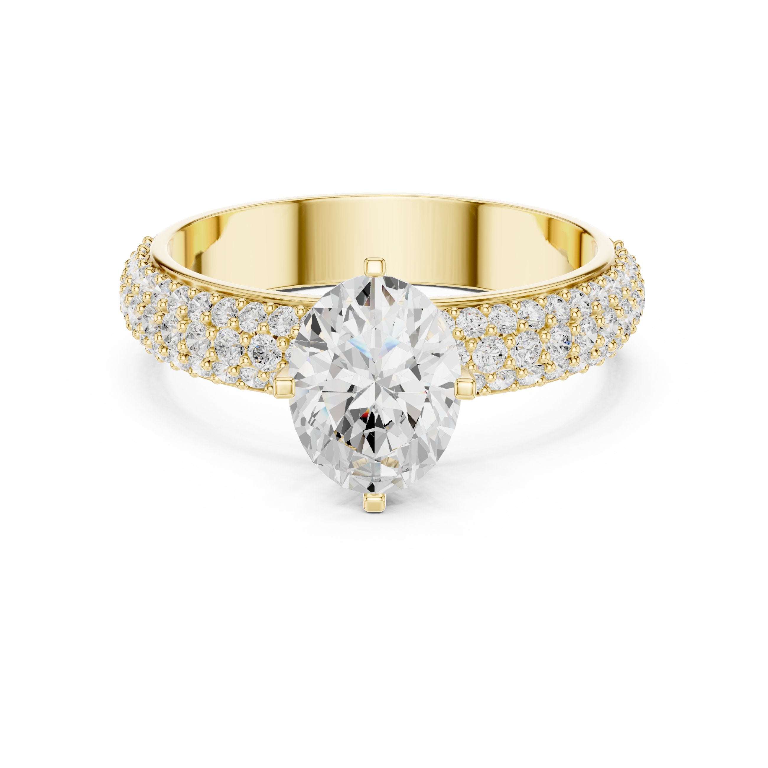 Oval Diamond Engagement Ring with Multi-Row Pavé Band in Yellow Gold - VYKA Diamonds