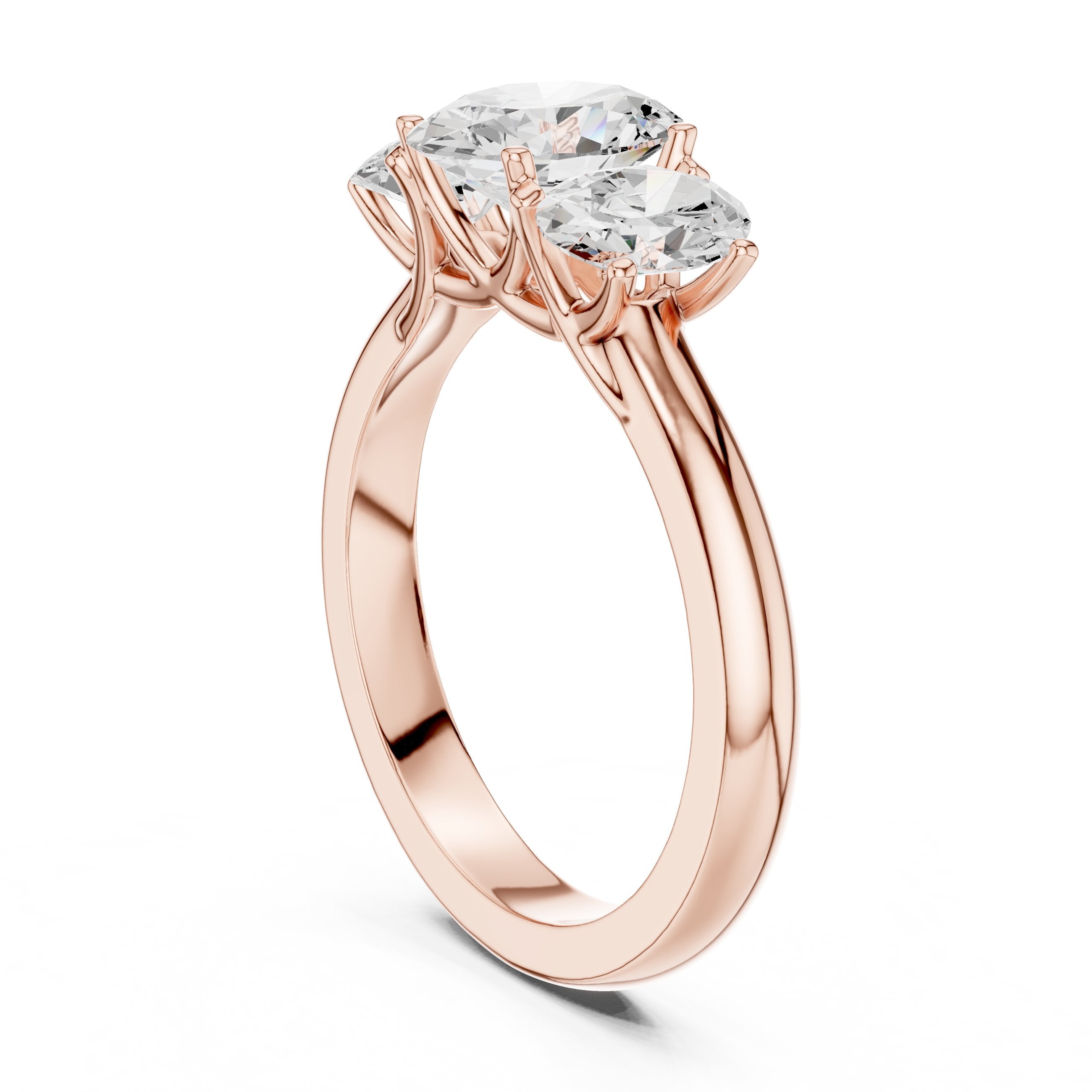 Oval Diamond Three Stone Engagement Ring with Oval Sides in Rose Gold - VYKA Diamonds