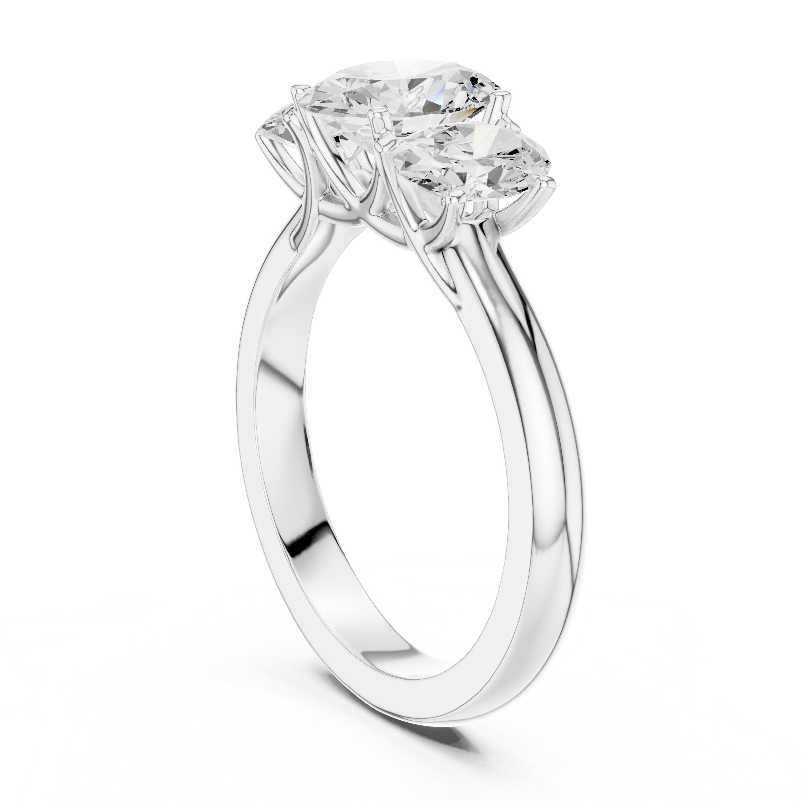 Oval Diamond Three Stone Engagement Ring with Oval Sides in White Gold - VYKA Diamonds
