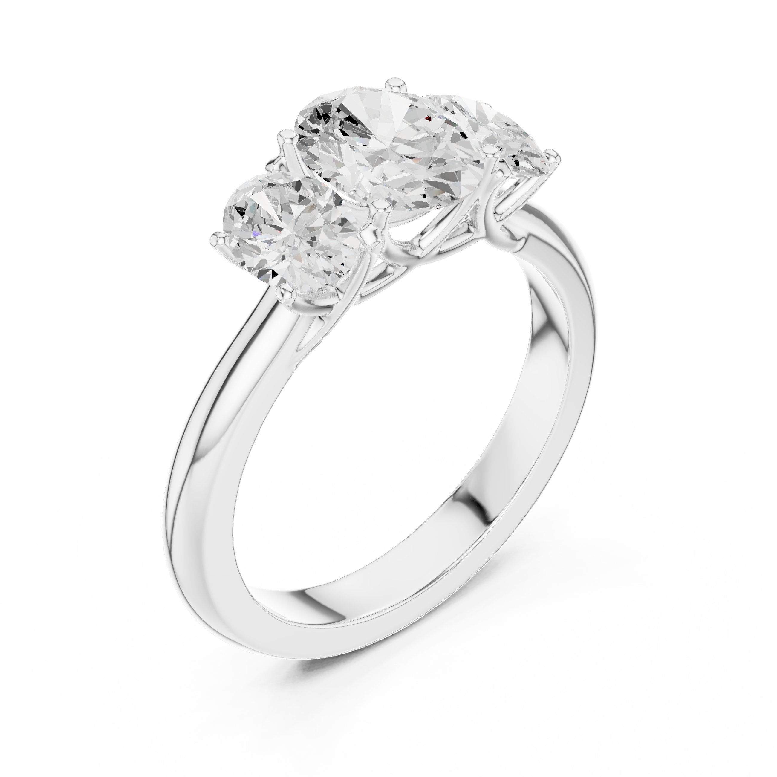 Oval Diamond Three Stone Engagement Ring with Oval Sides in White Gold - VYKA Diamonds
