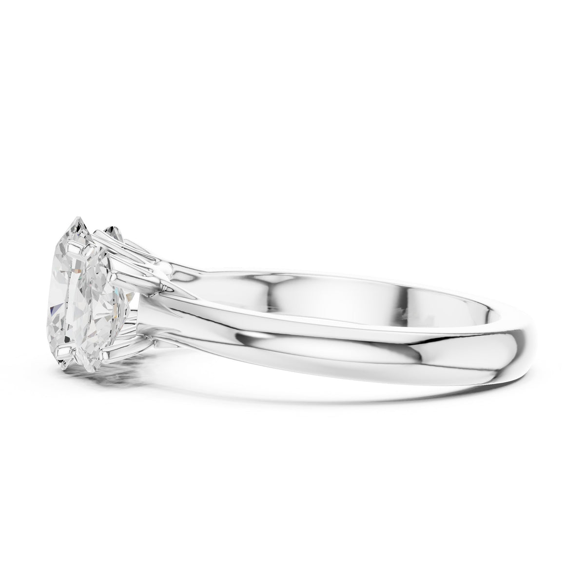 Oval Diamond Three Stone Engagement Ring with Oval Sides