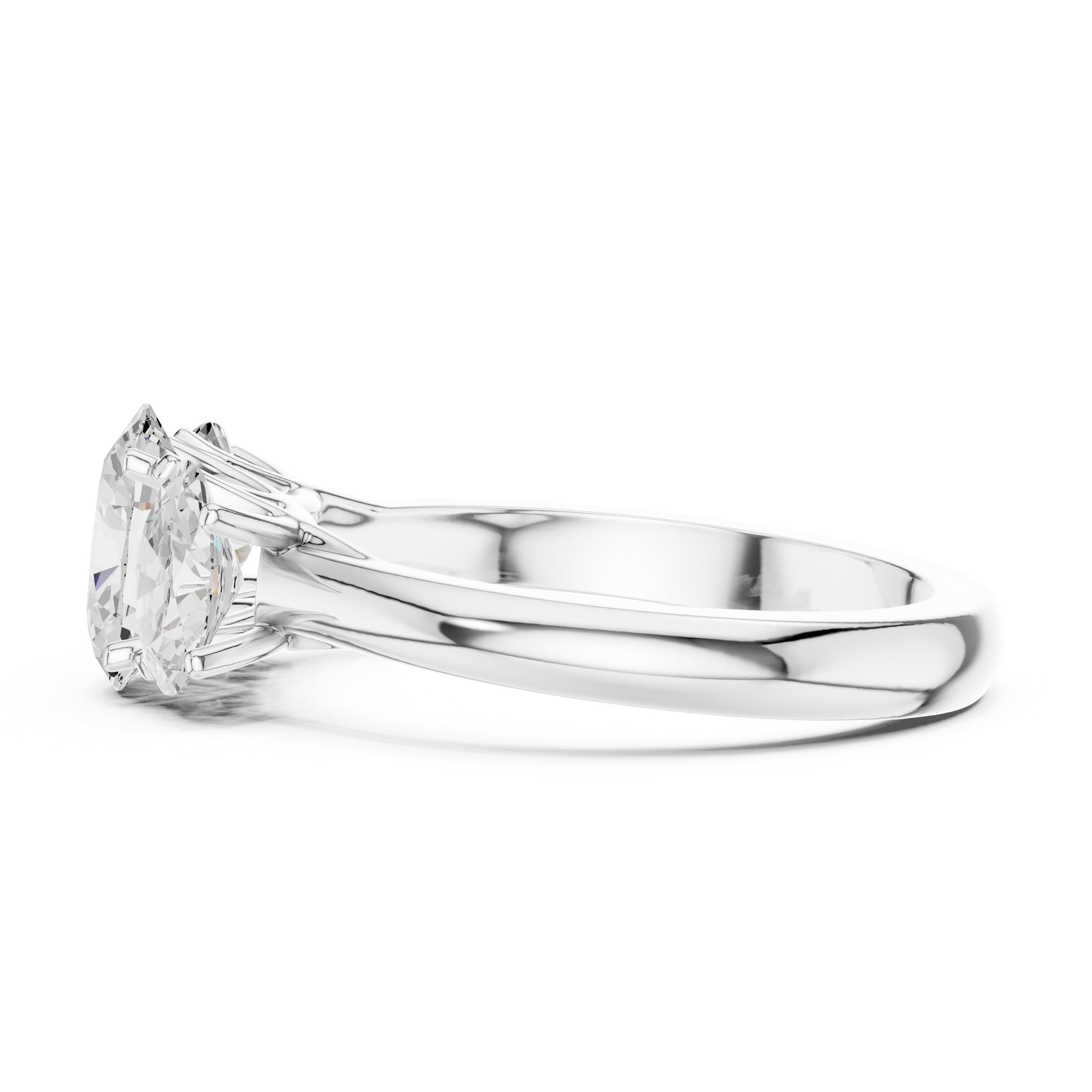 Oval Diamond Three Stone Engagement Ring with Oval Sides in White Gold - VYKA Diamonds