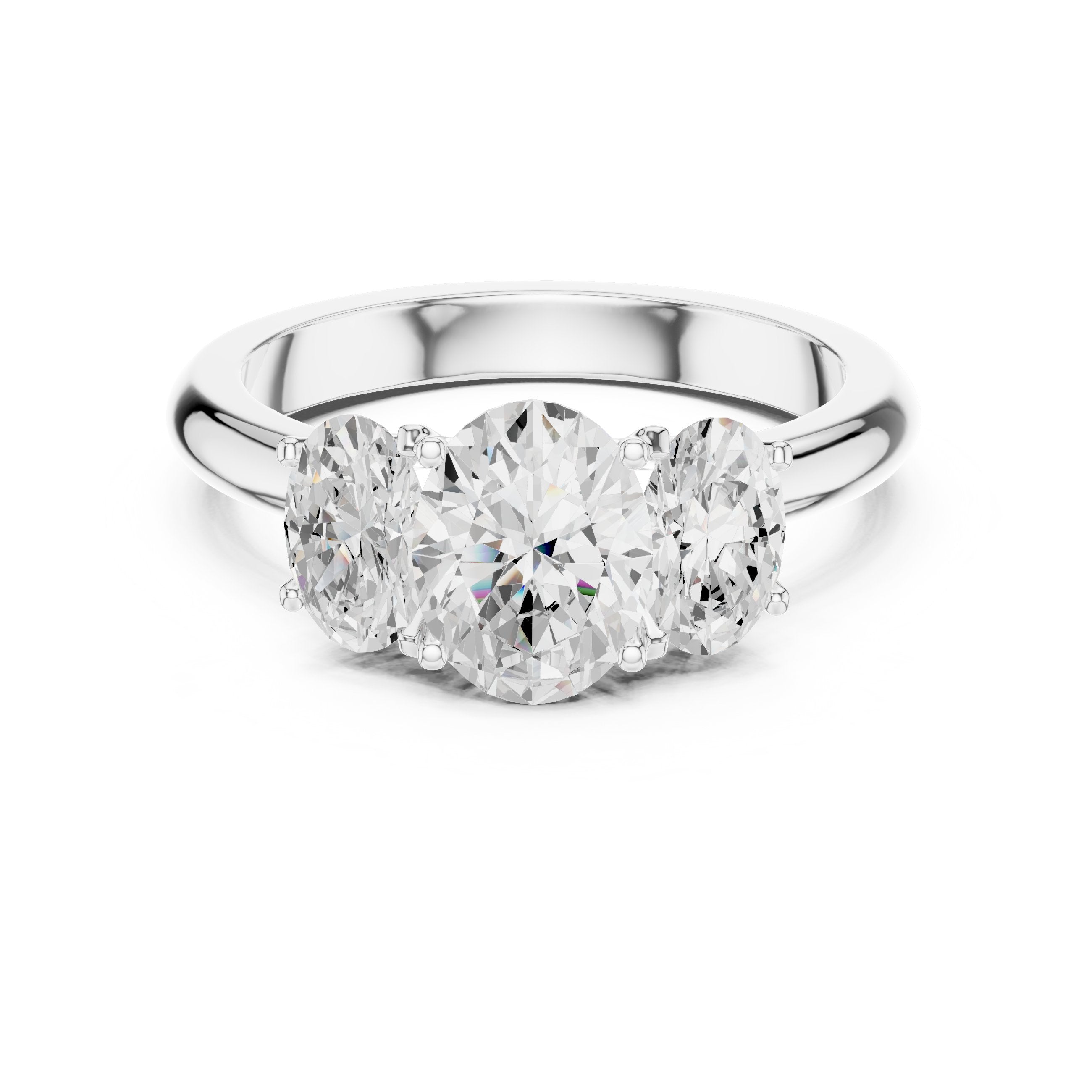 Oval Diamond Three Stone Engagement Ring with Oval Sides in White Gold - VYKA Diamonds