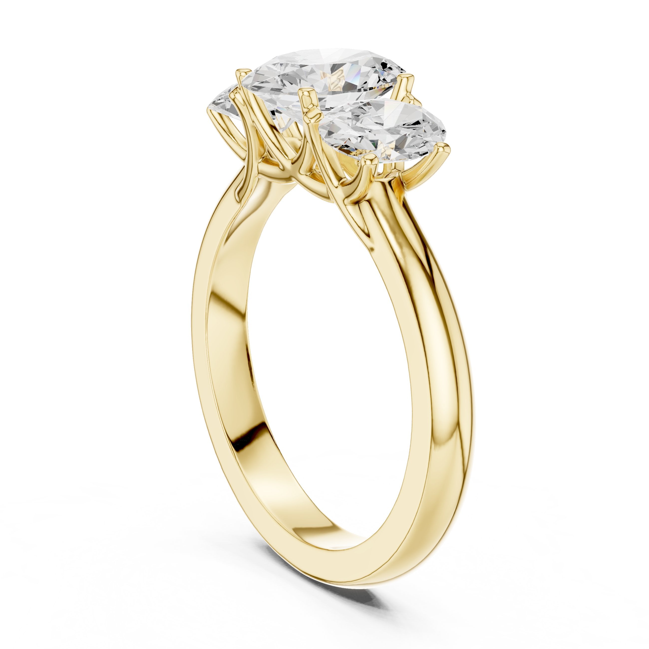 Oval Diamond Three Stone Engagement Ring with Oval Sides in Yellow Gold - VYKA Diamonds