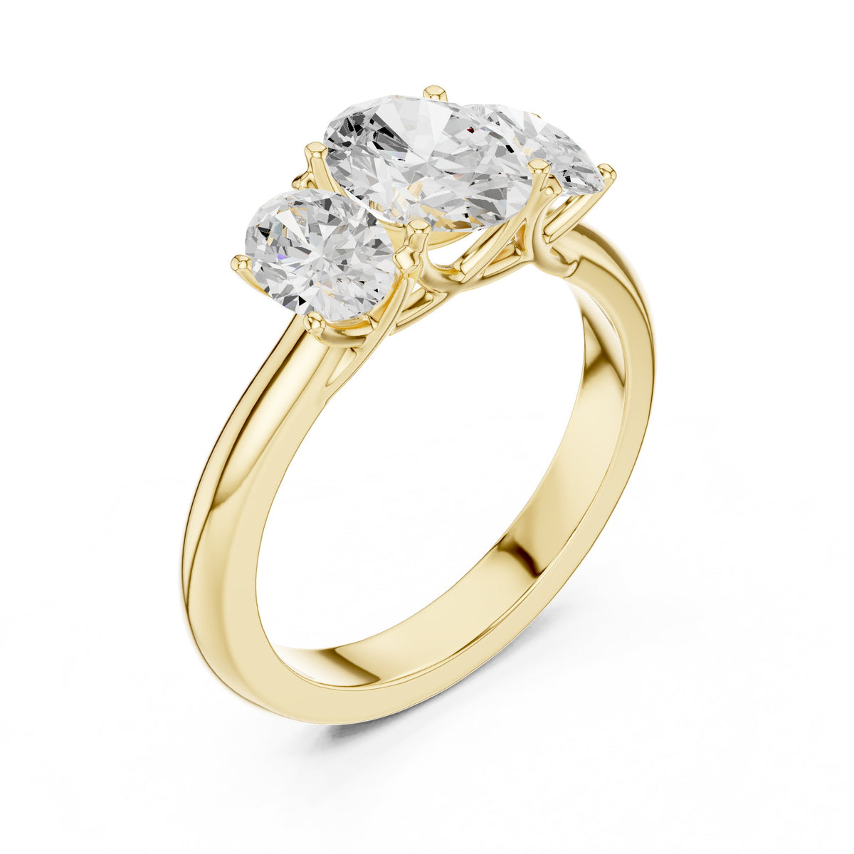 Oval Diamond Three Stone Engagement Ring with Oval Sides