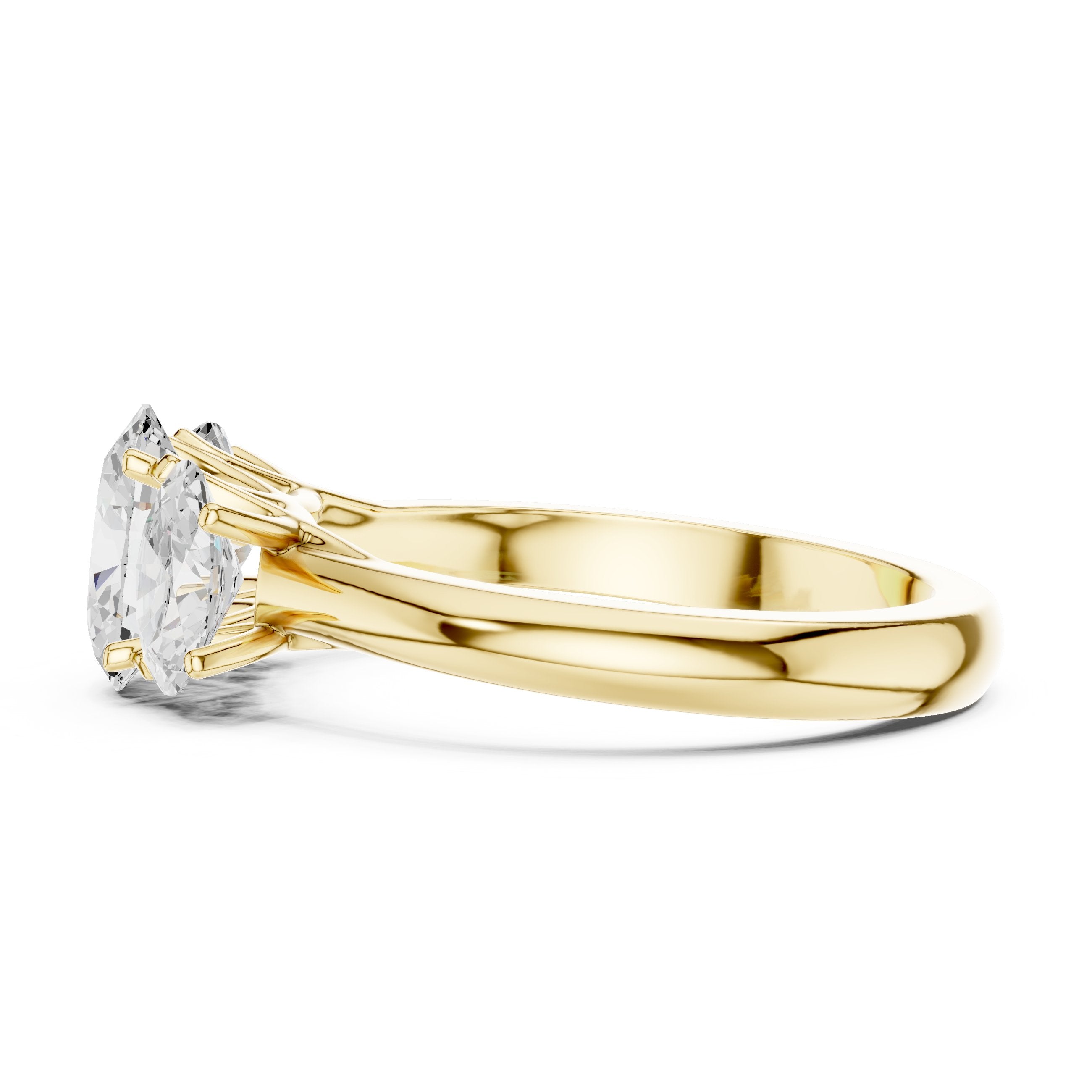 Oval Diamond Three Stone Engagement Ring with Oval Sides in Yellow Gold - VYKA Diamonds