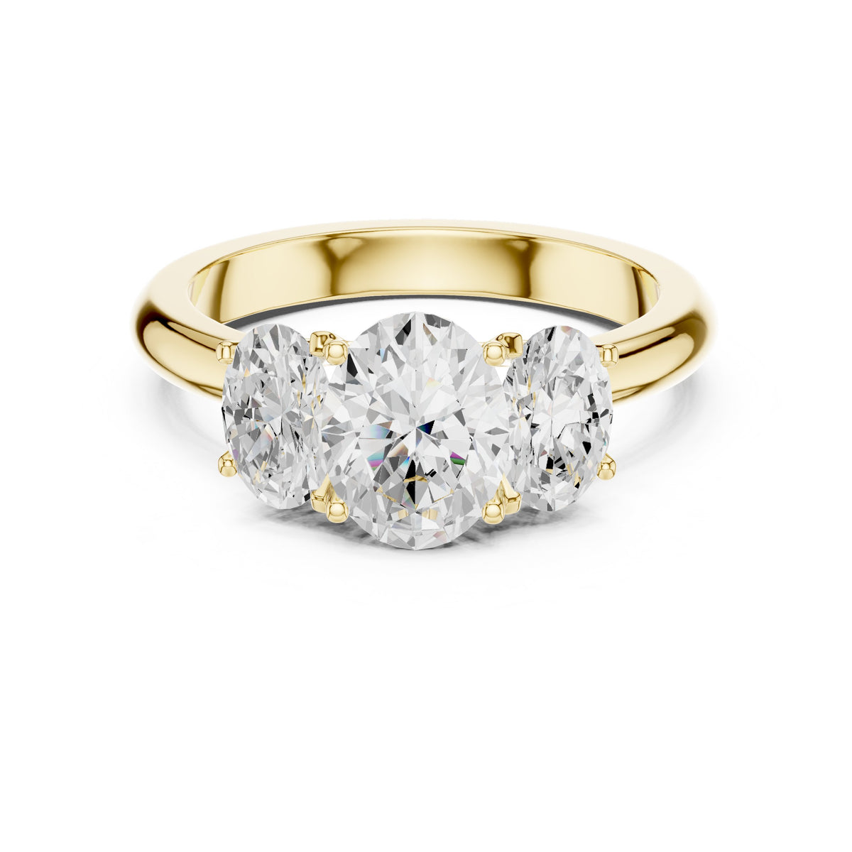 Oval Diamond Three Stone Engagement Ring with Oval Sides