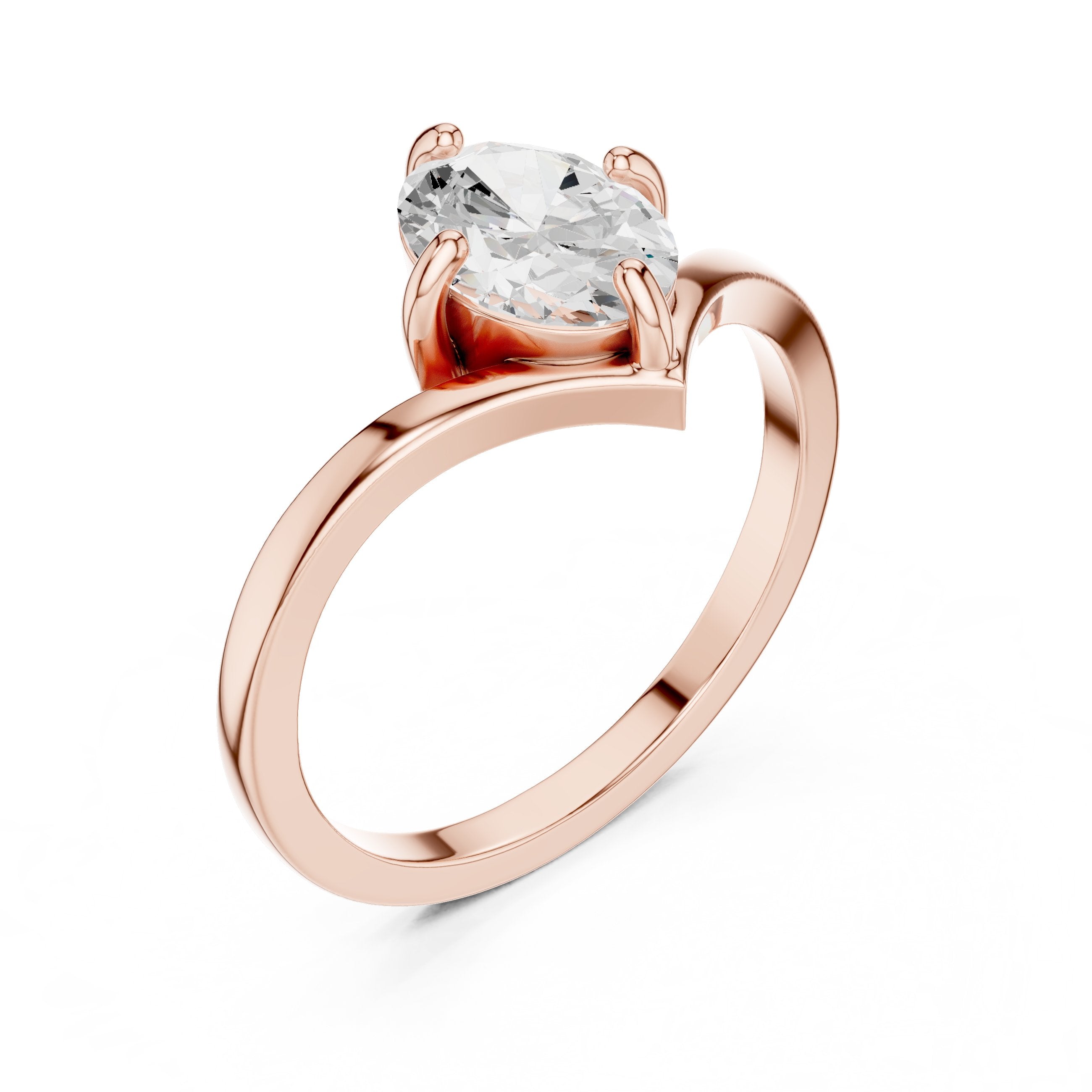 Oval Diamond Solitaire Engagement Ring with Chevron Shank in Rose Gold - VYKA Diamonds