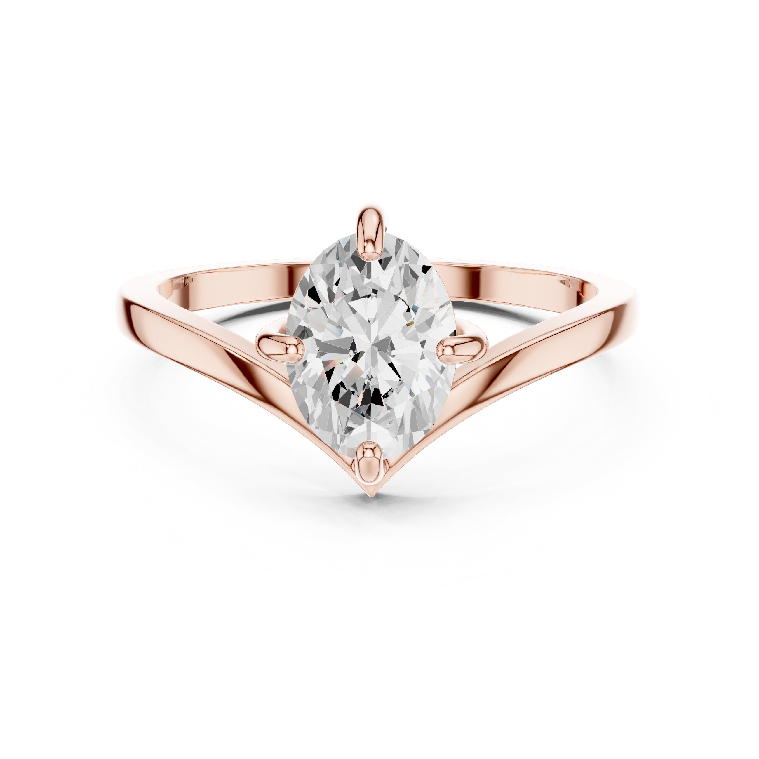 Oval Diamond Solitaire Engagement Ring with Chevron Shank in Rose Gold - VYKA Diamonds