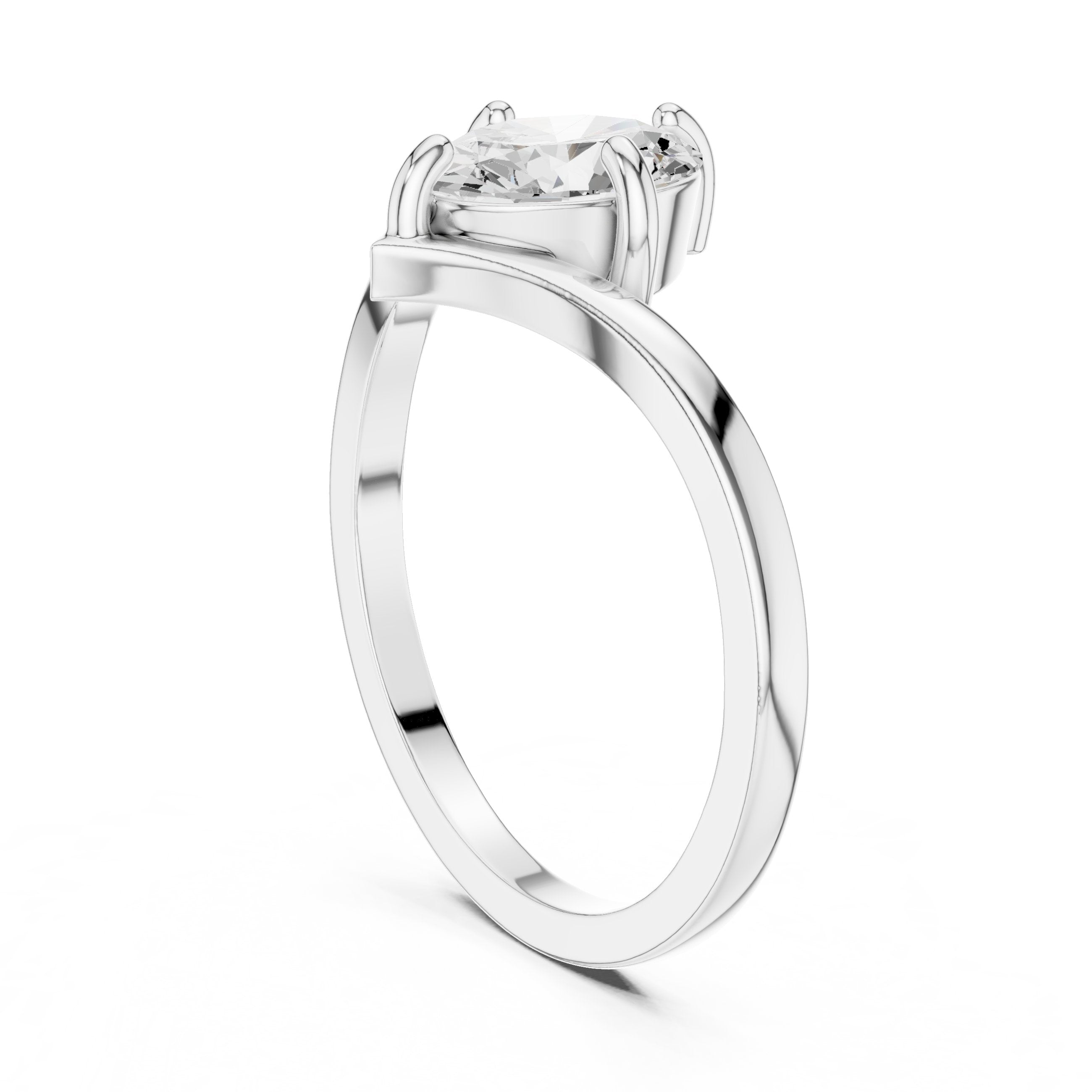 Oval Diamond Solitaire Engagement Ring with Chevron Shank in White Gold - VYKA Diamonds