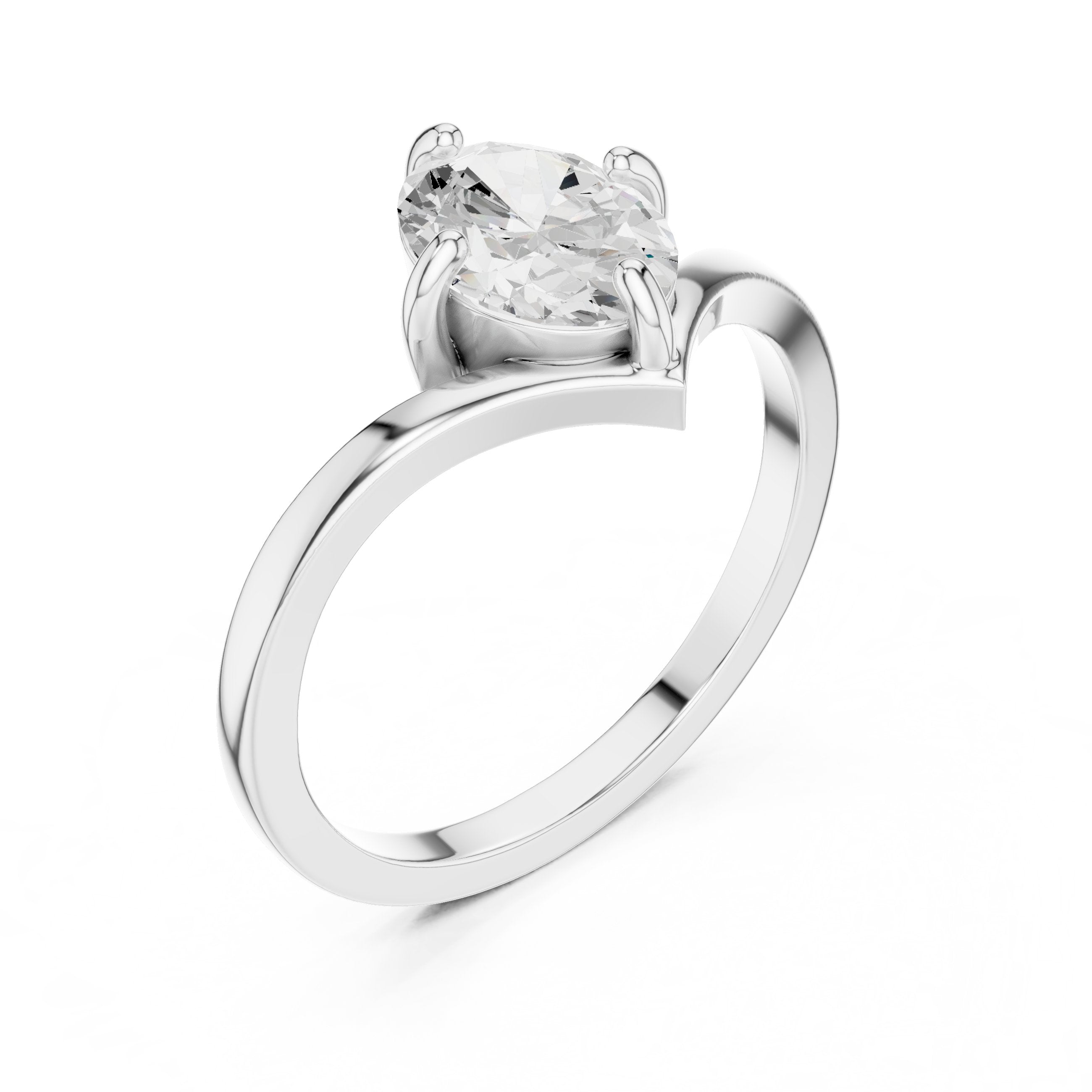 Oval Diamond Solitaire Engagement Ring with Chevron Shank in White Gold - VYKA Diamonds