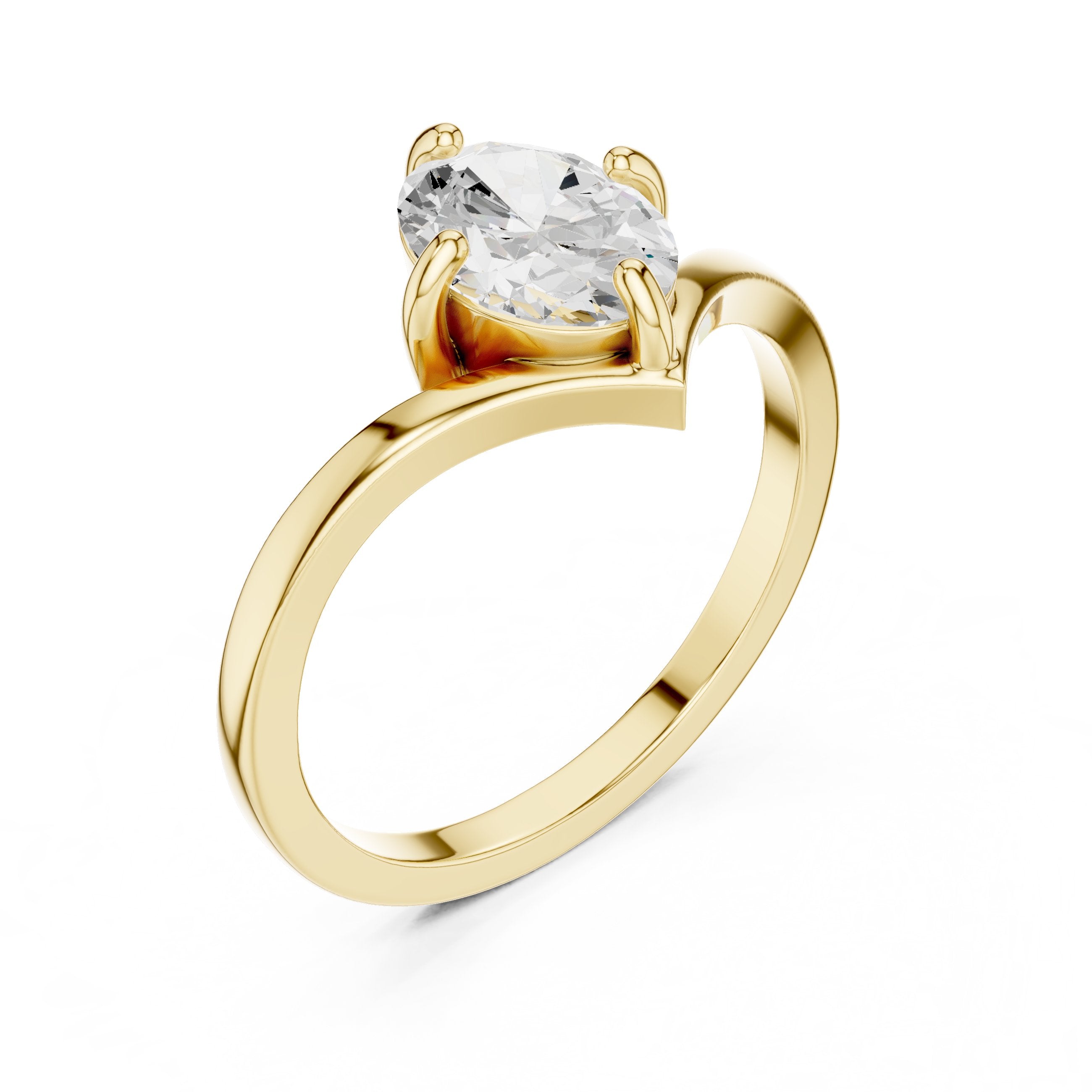 Oval Diamond Solitaire Engagement Ring with Chevron Shank in Yellow Gold - VYKA Diamonds