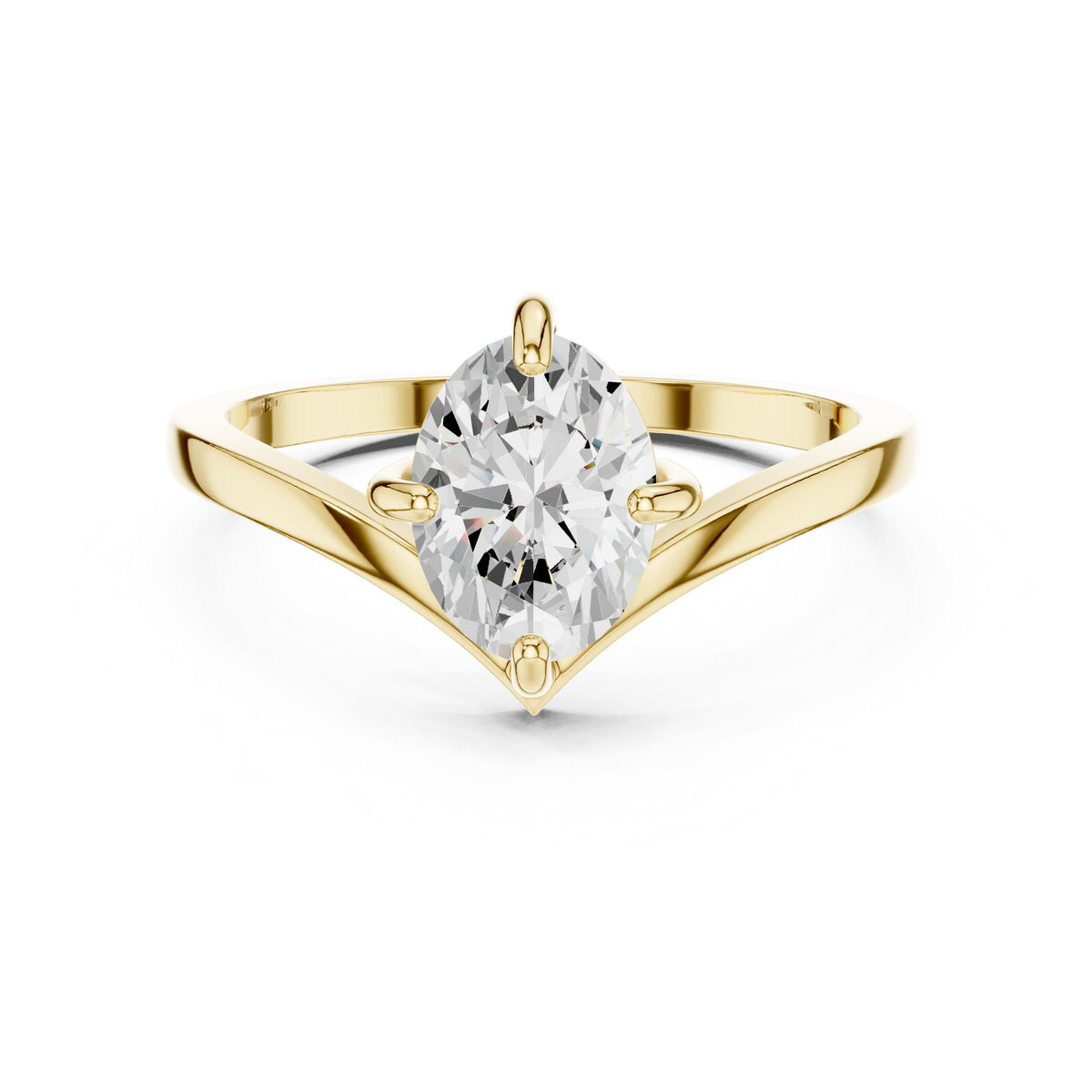 Oval Diamond Solitaire Engagement Ring with Chevron Shank