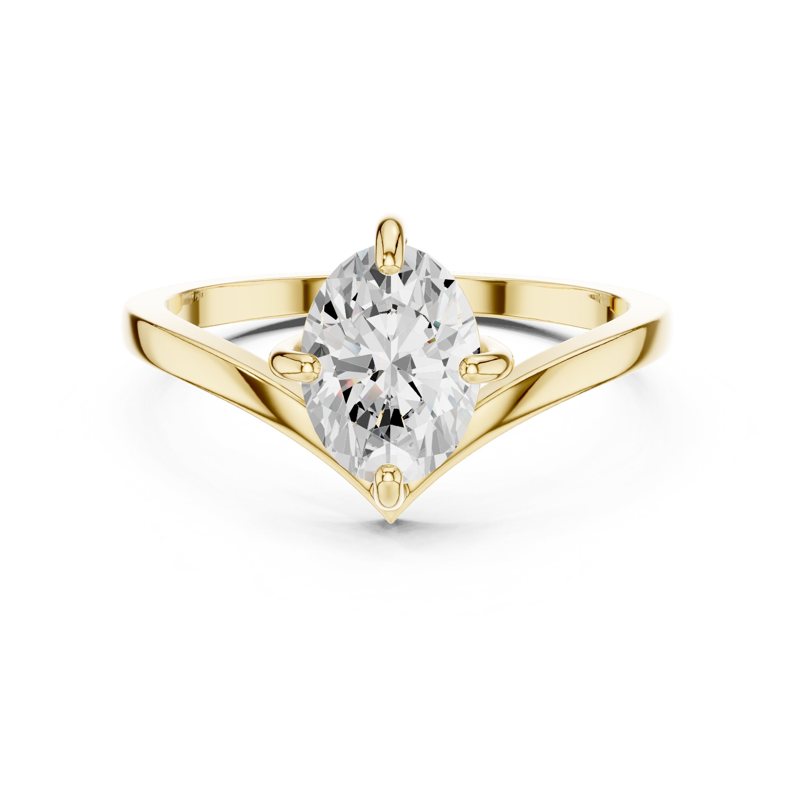 Oval Diamond Solitaire Engagement Ring with Chevron Shank in Yellow Gold - VYKA Diamonds