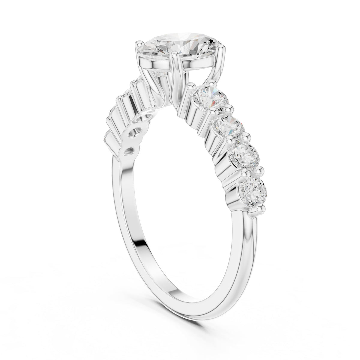 Oval Diamond Engagement Ring with Round Side Accents