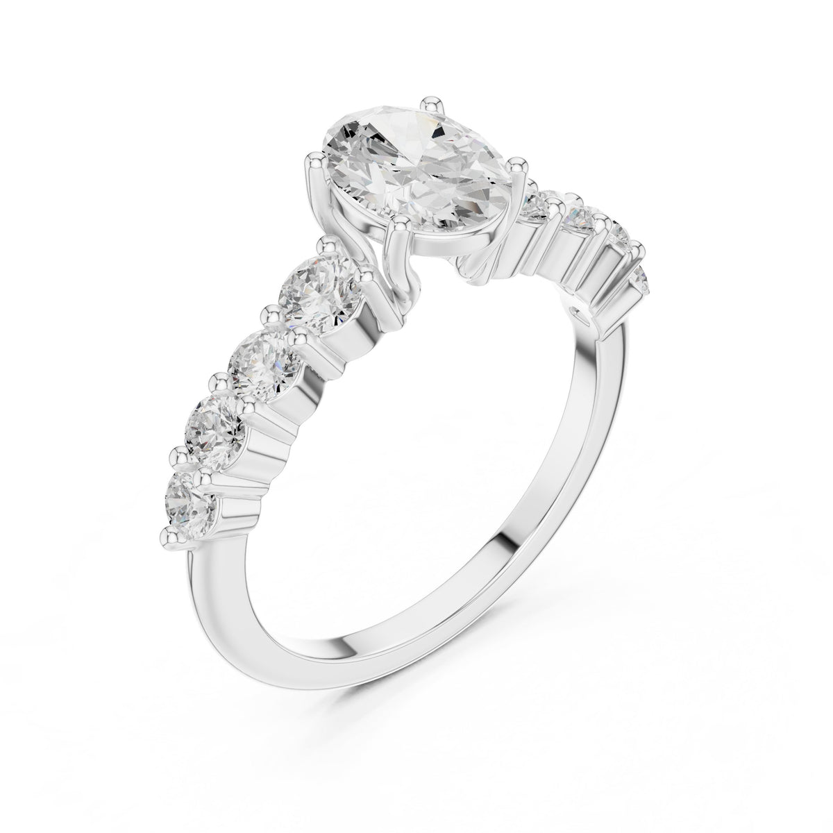 Oval Diamond Engagement Ring with Round Side Accents